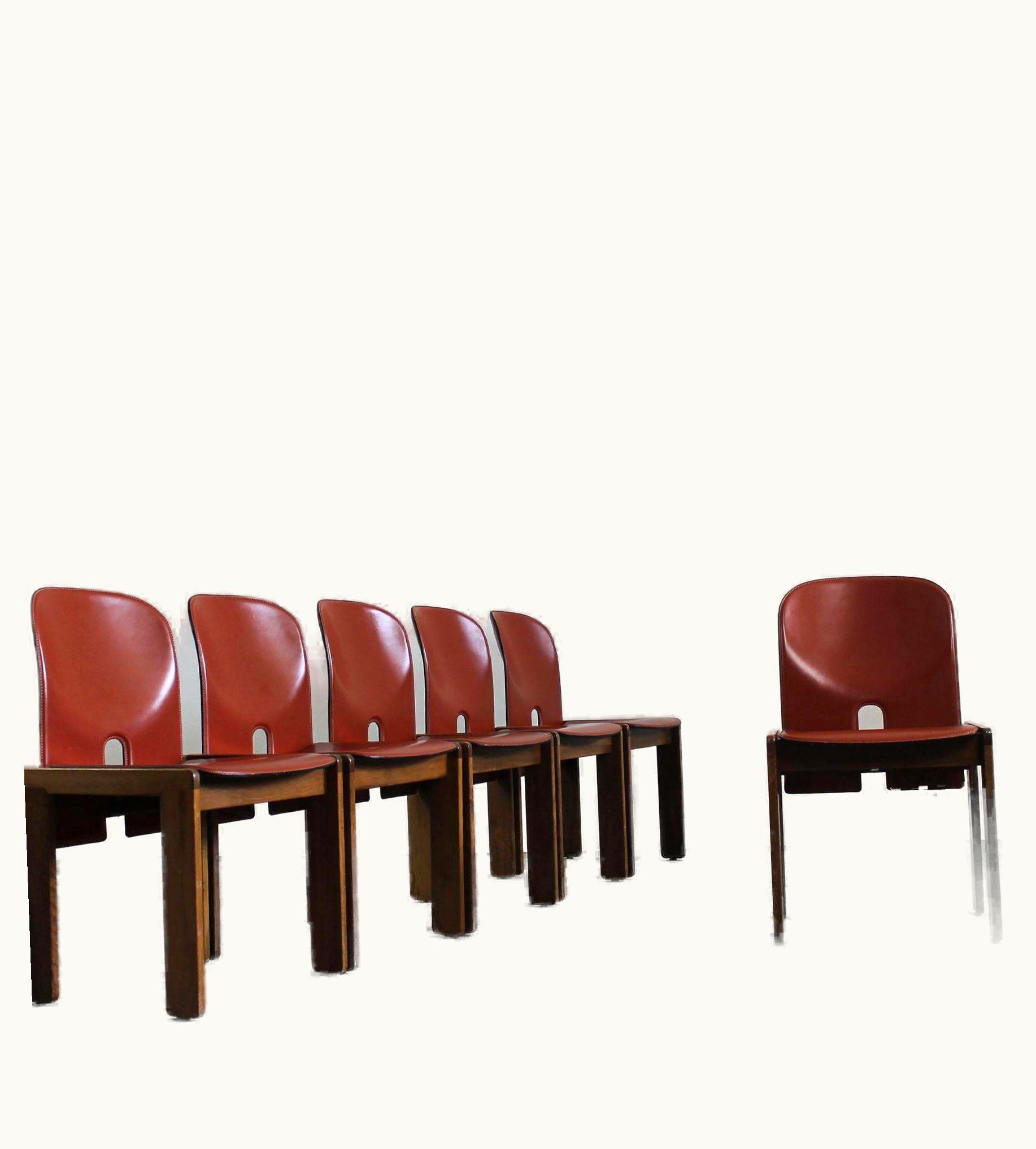 Afra & Tobia Scarpa Afra & Tobia Scarpa Tobia & Afra Scarpa Set Of Six 121 Chairs In Walnut And Leather By Cassina 1960s