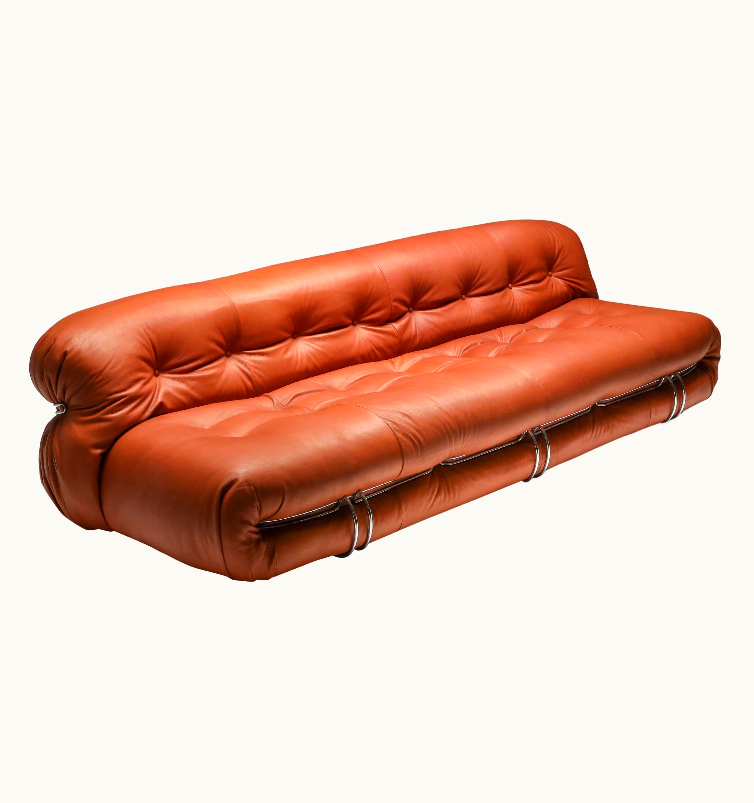Afra & Tobia Scarpa Afra & Tobia Scarpa Cassina 'Soriana' Cognac Leather Sofa By Afra And Tobia Scarpa, 1970s