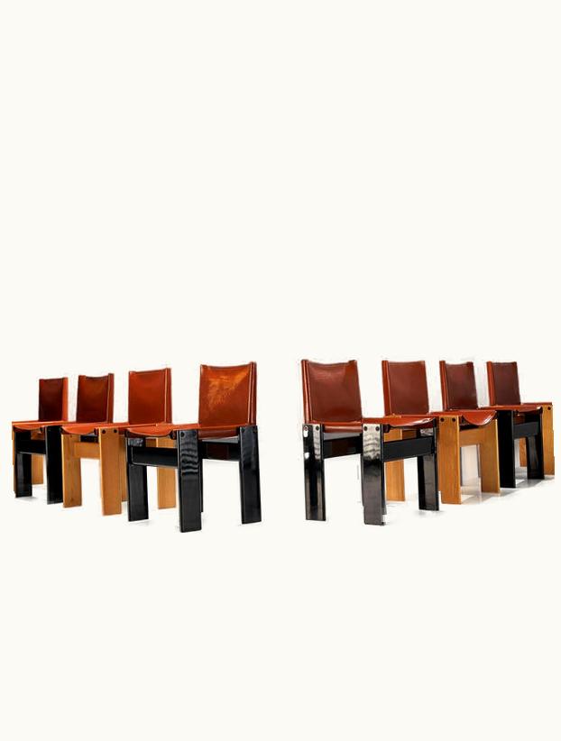 Afra & Tobia Scarpa Afra & Tobia Scarpa Set Of Eight 'Monk' Dining Chairs In Leather And Ash