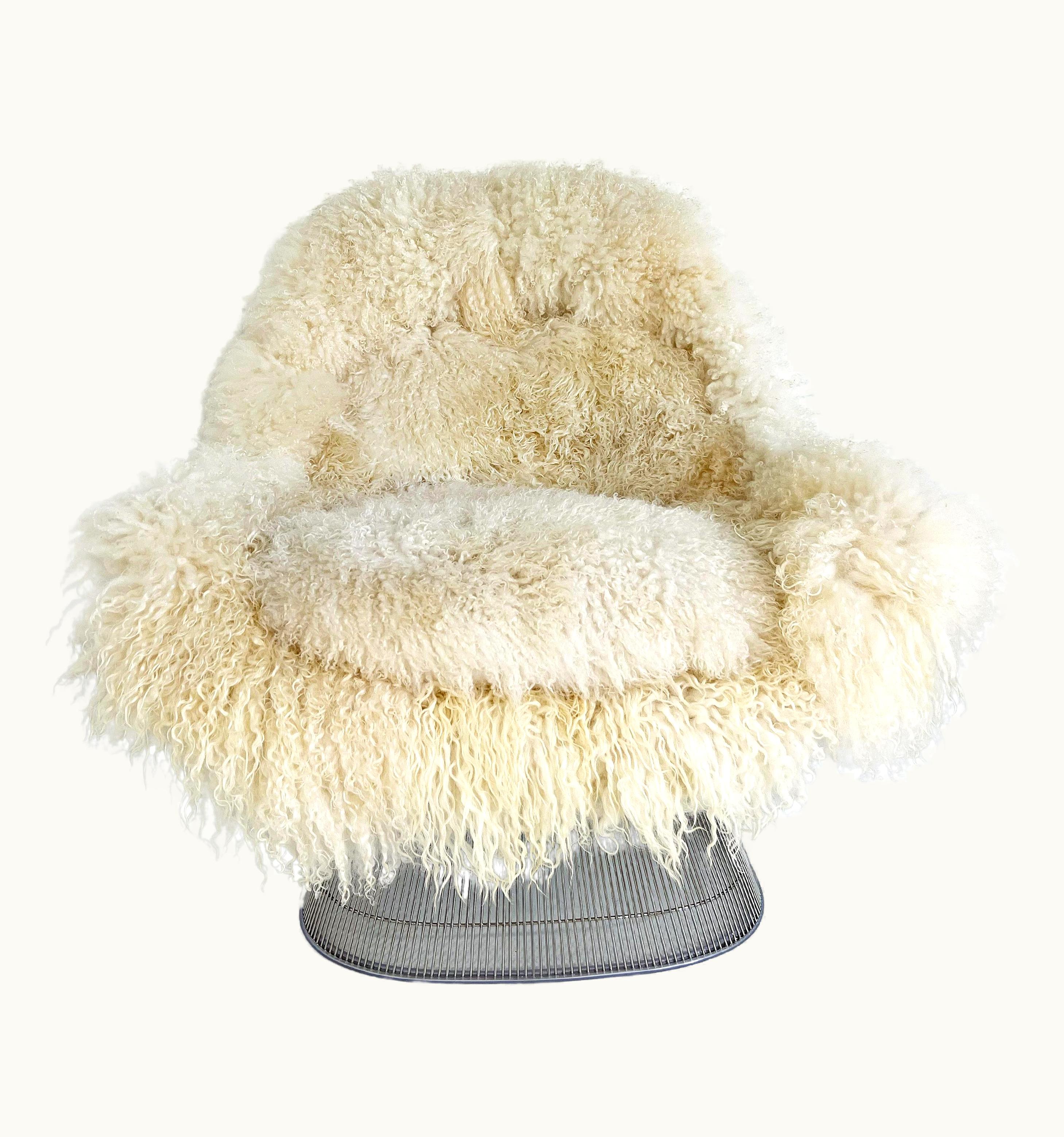 Warren Platner Warren Platner Easy Chair And Ottoman, Restored In Gotland Sheepskin And Leather