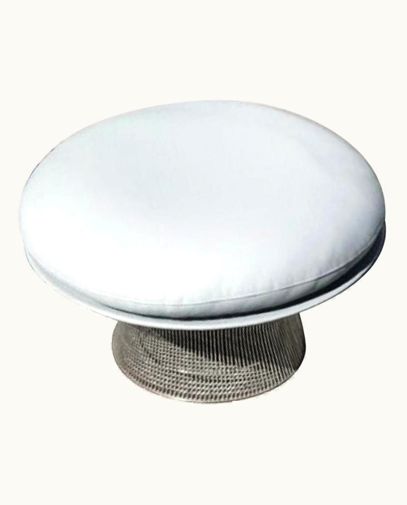 Warren Platner Warren Platner 1705Y Easy Ottoman, Gray Leather And Nickel, Knoll, 1966