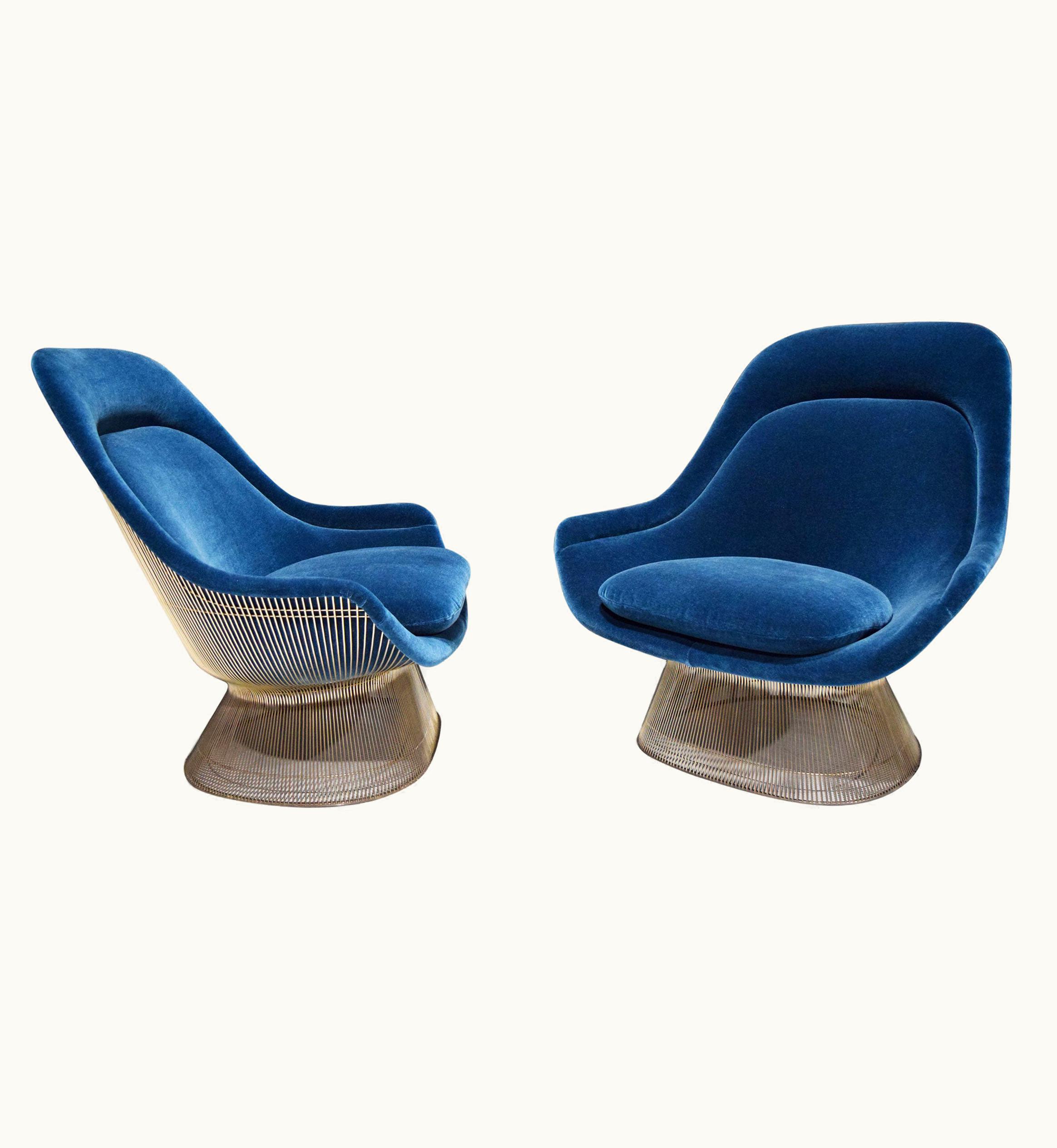 Warren Platner Warren Platner Pair Of Warren Platner For Knoll Easy Chairs In Blue Mohair