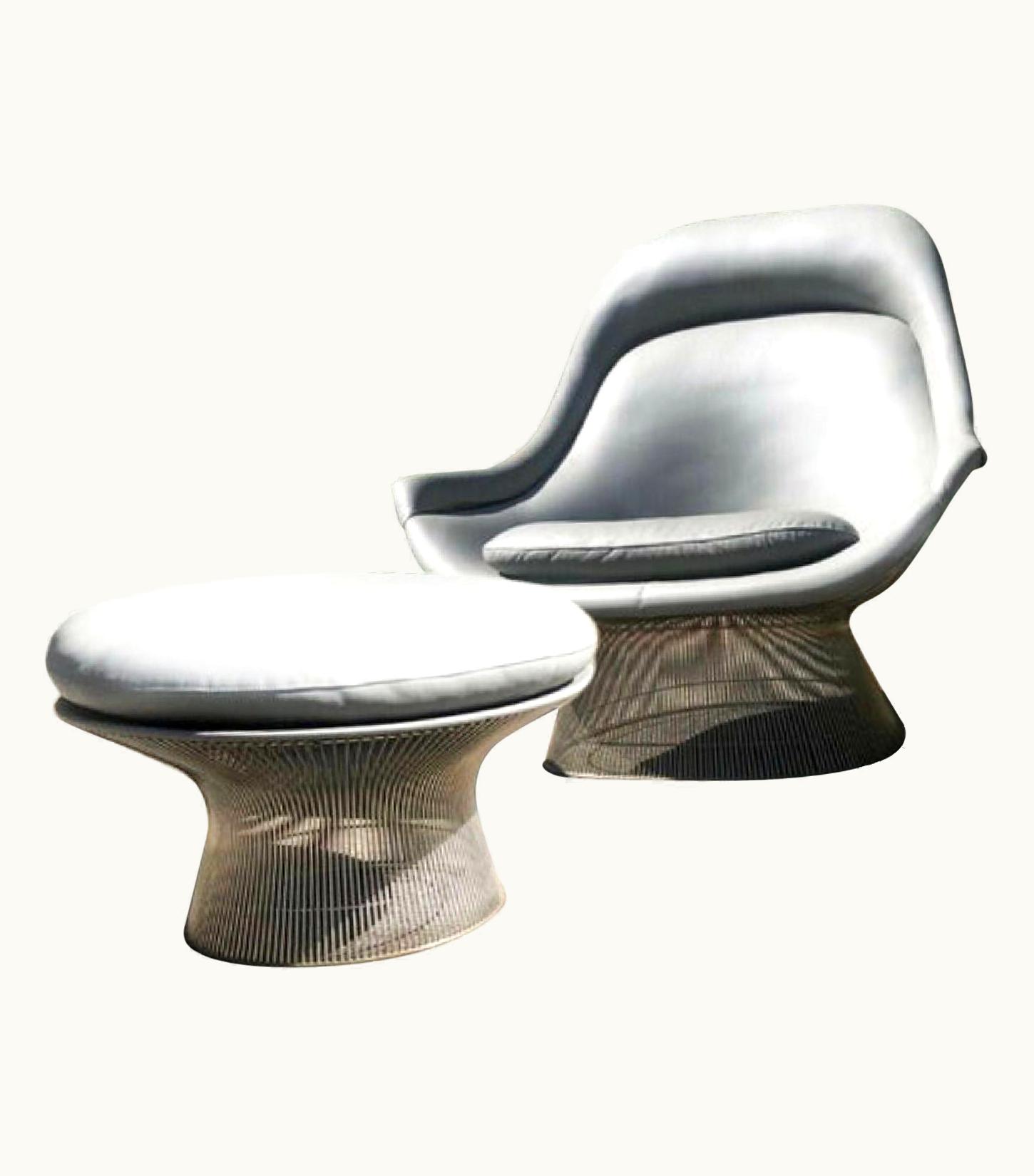 Warren Platner Warren Platner Gray Leather 1705 Easy Chair And Ottoman Set Of Two, Knoll, 1966