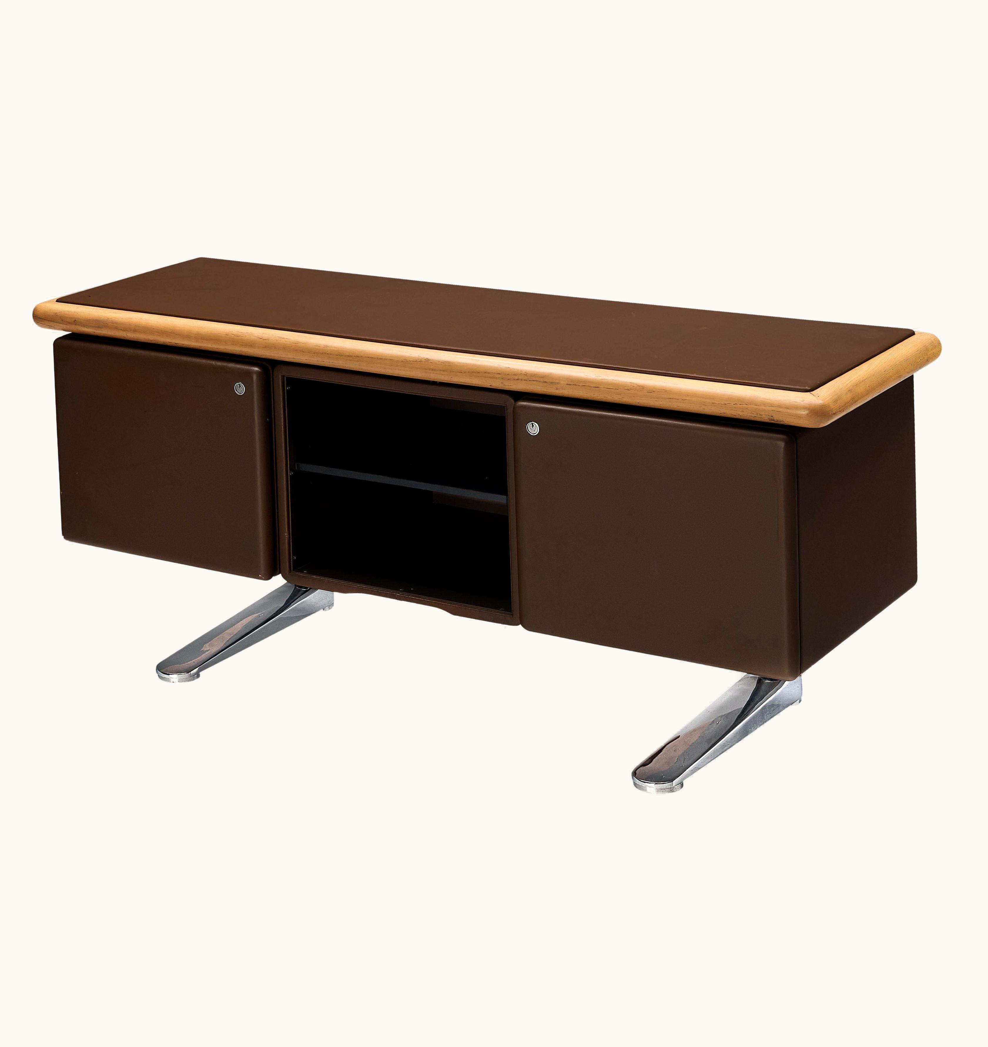 Warren Platner Warren Platner For Knoll Sideboard In Oak And Brown Leather