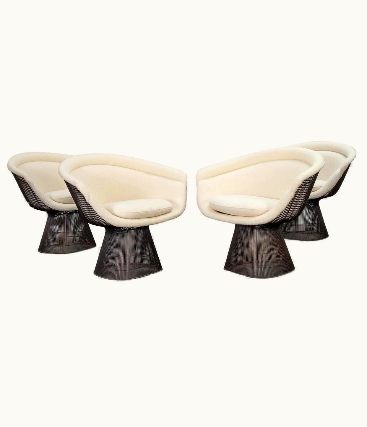 Warren Platner Warren Platner Bronze Lounge Chairs In Knoll Boucle
