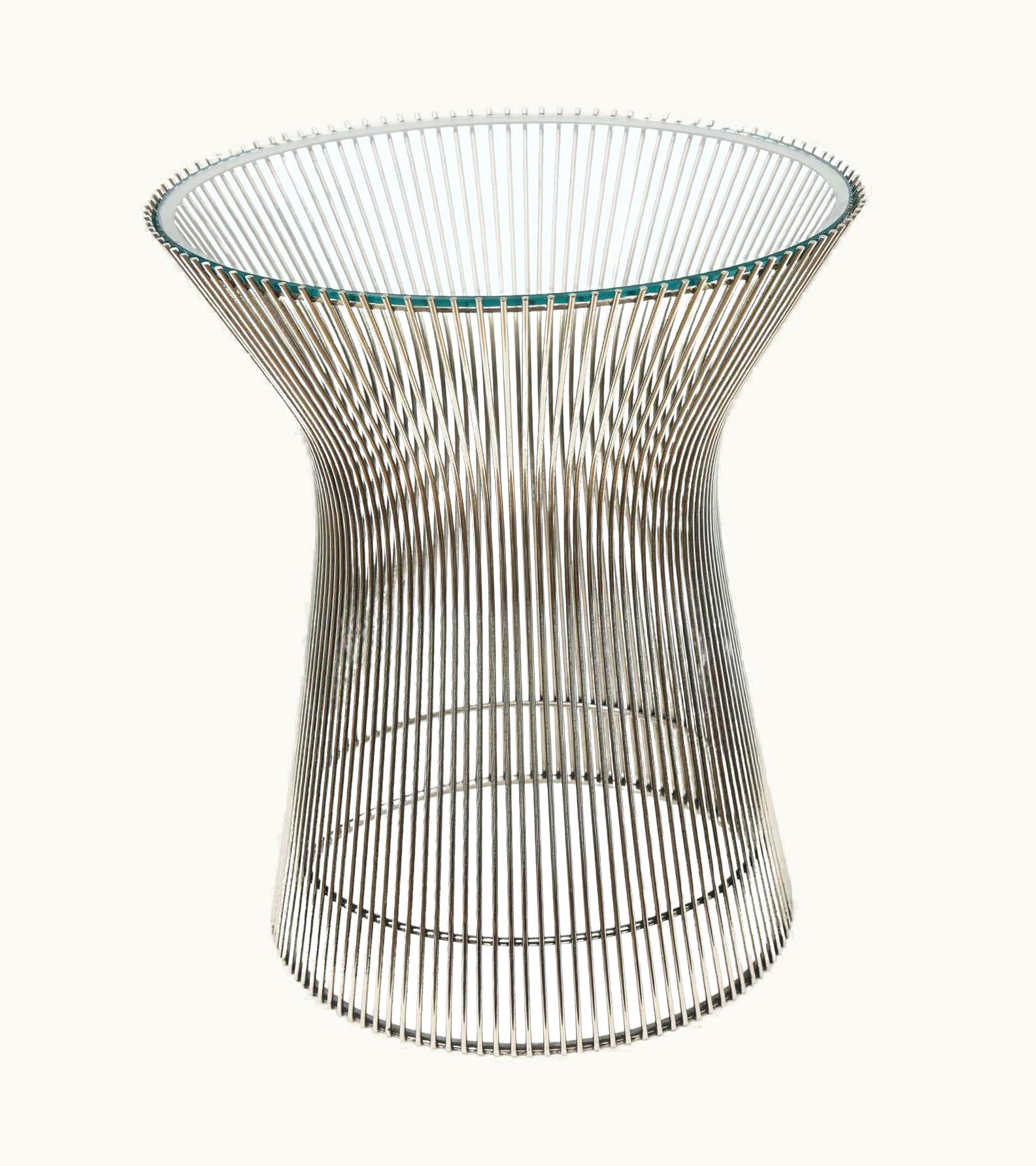 Warren Platner Restored Wire Nickel Plated Over Chrome Side Table Glass Top