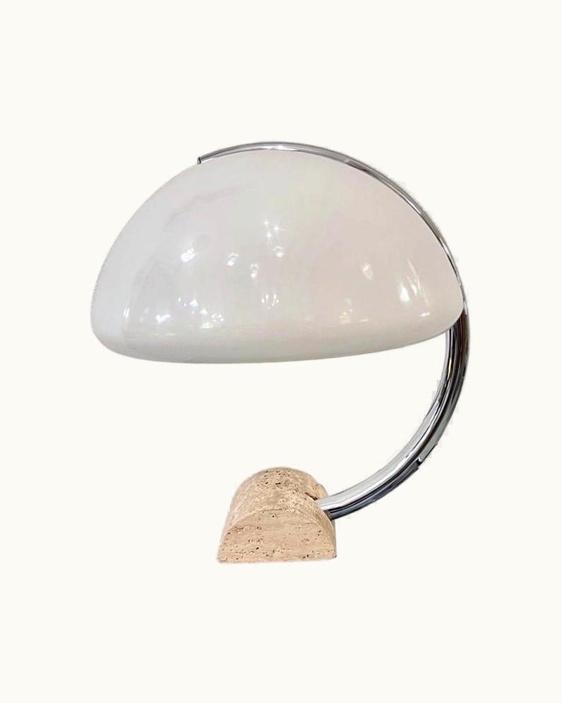 Elio Martinelli Elio Martinelli Vintage White Acrylic & Travertine Table Lampe By Elio Martinelli, Italy Ca.1965