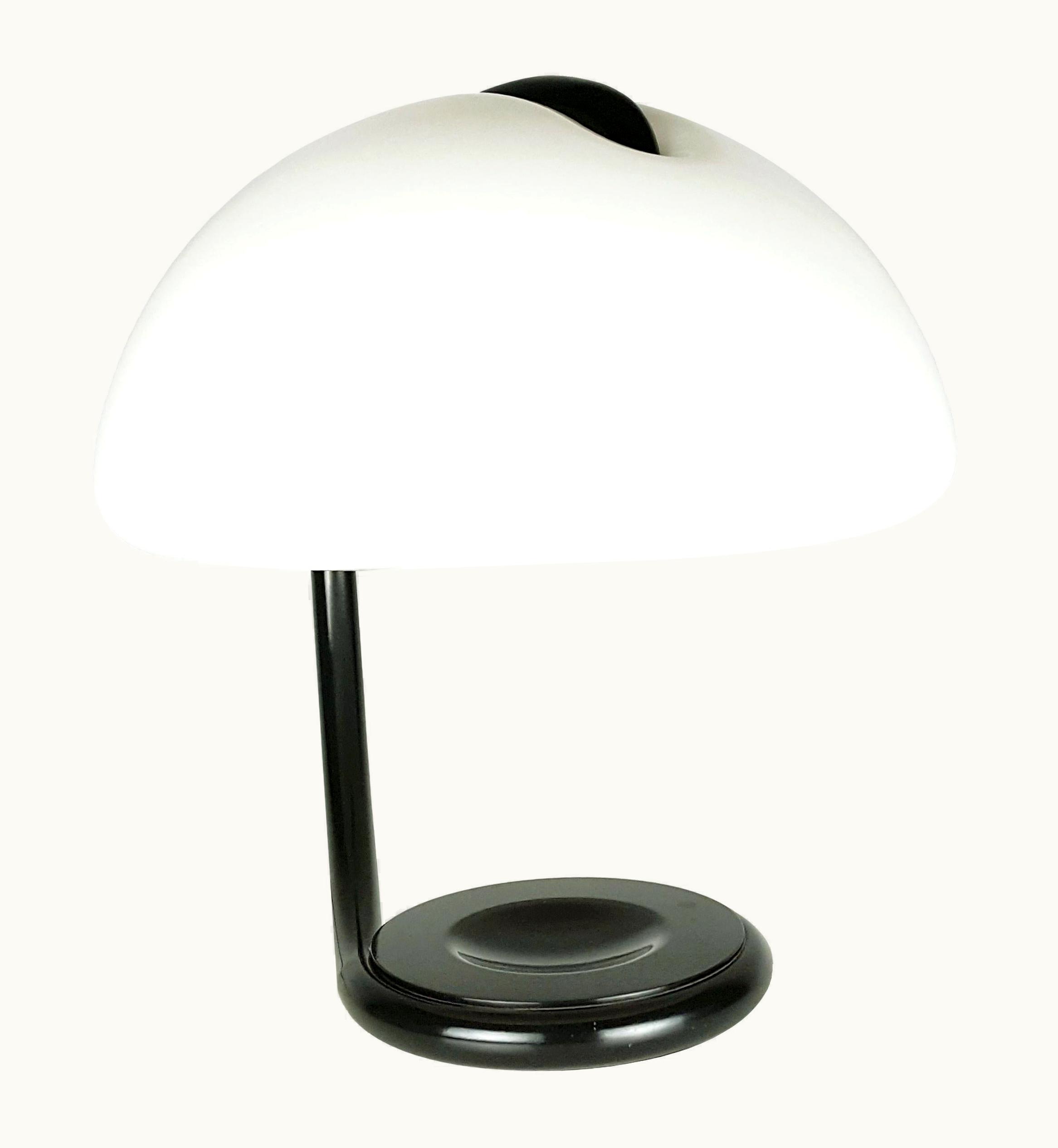 Elio Martinelli Elio Martinelli Black Metal And White Plastic Shade 1960s Serpente Table Lamp By Elio Martinelli