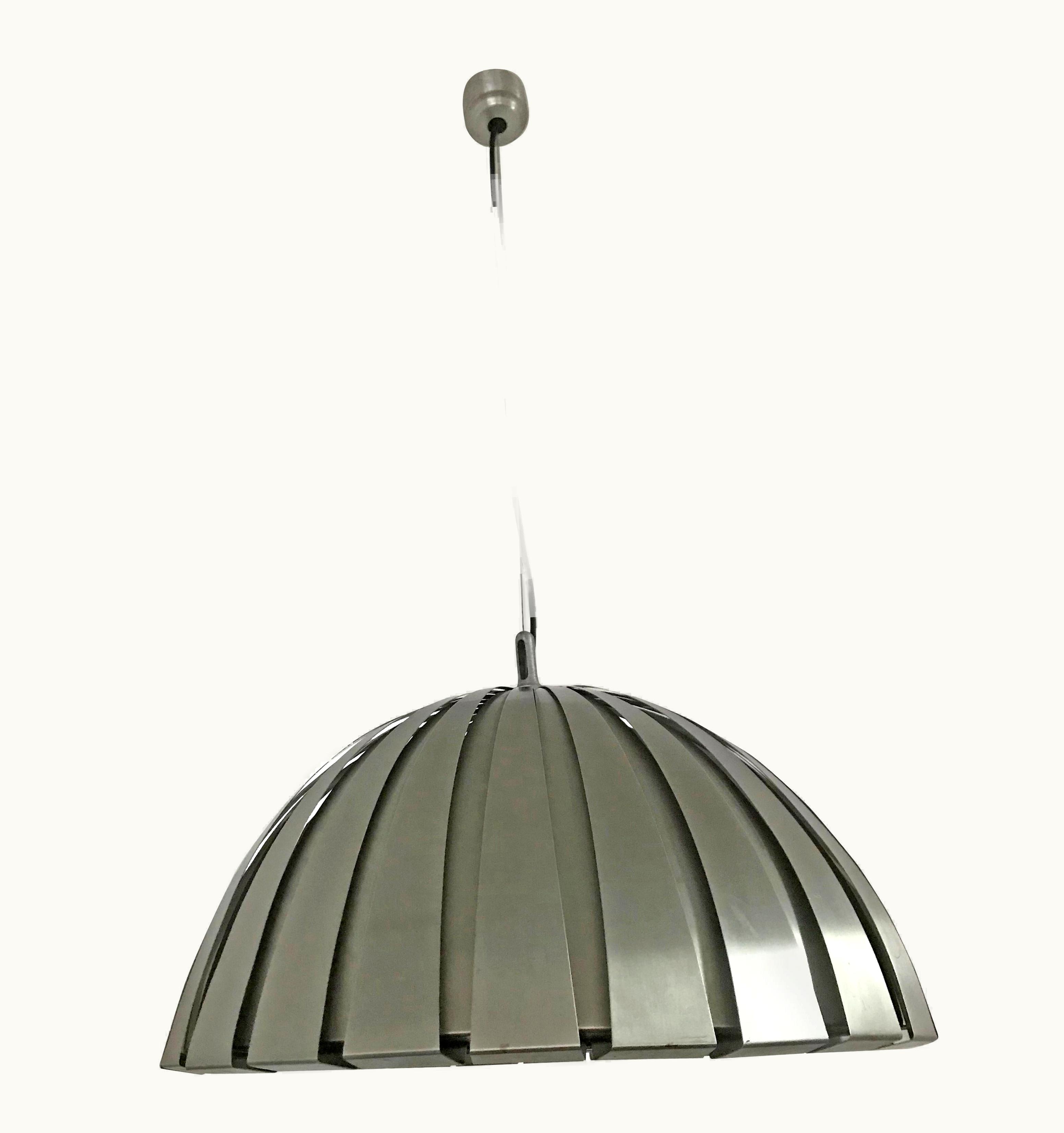 Elio Martinelli Mid-Century Modern Stainless Steel Chandelier, Martinelli Luce, Italy