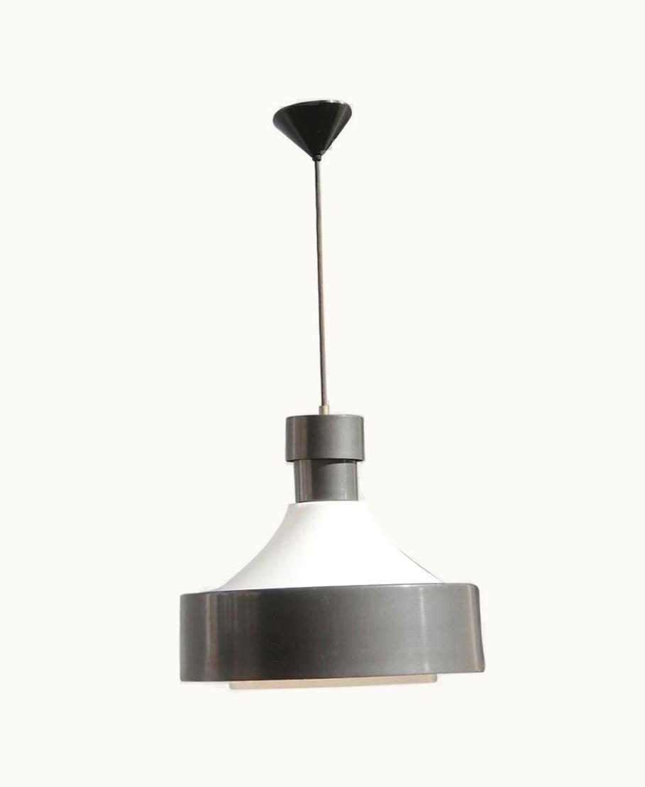 Elio Martinelli Elio Martinelli Midcentury Round Chandelier Elio Martinelli Plexiglass Metal Black White, 1950s