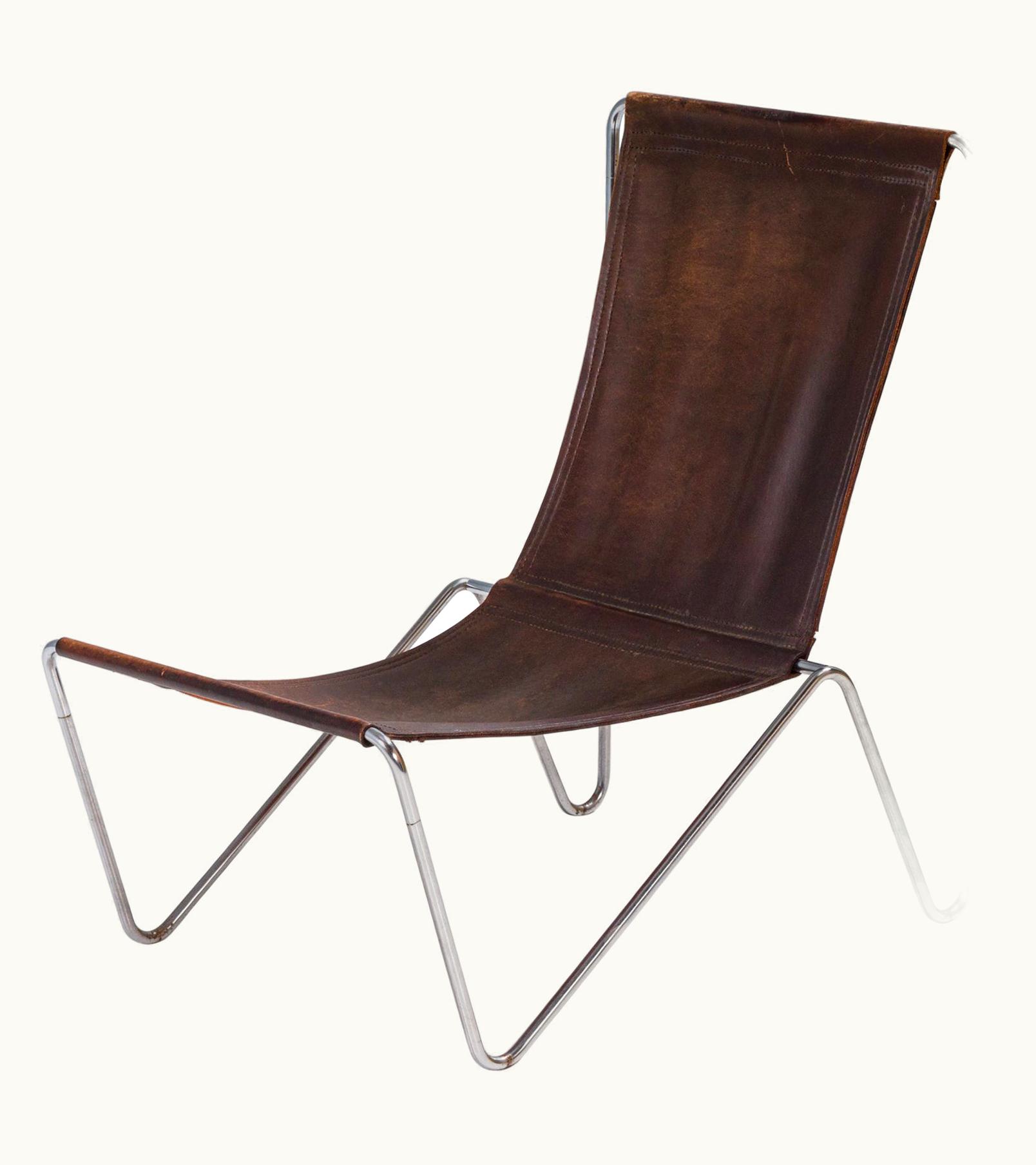 Verner Panton Verner Panton Brown Leather Bachelor Sling Armchair