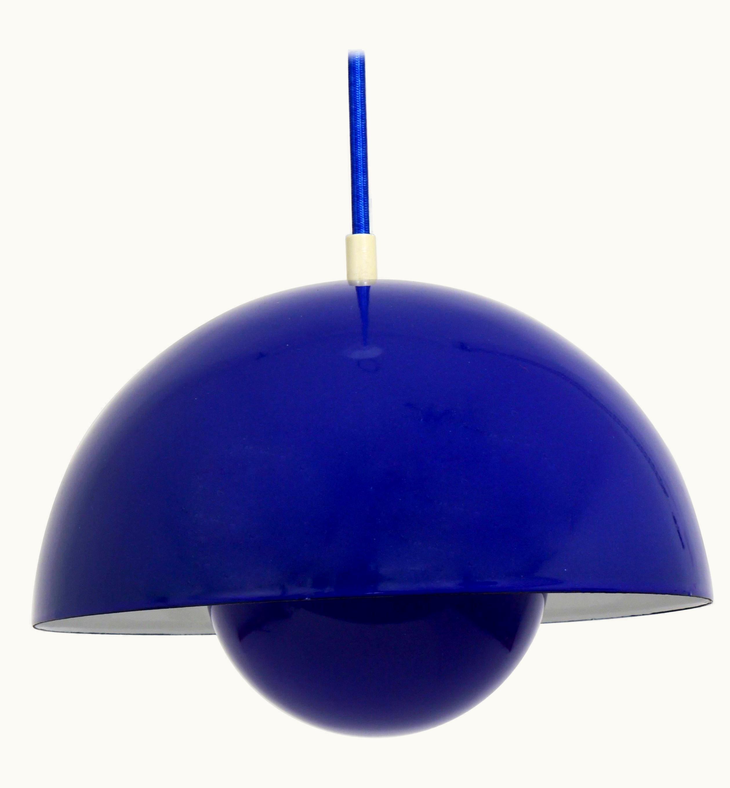 Verner Panton Verner Panton Blue Verner Panton Flowerpot Enameled Pendant Lamp, Louis Poulsen, Denmark, 1969