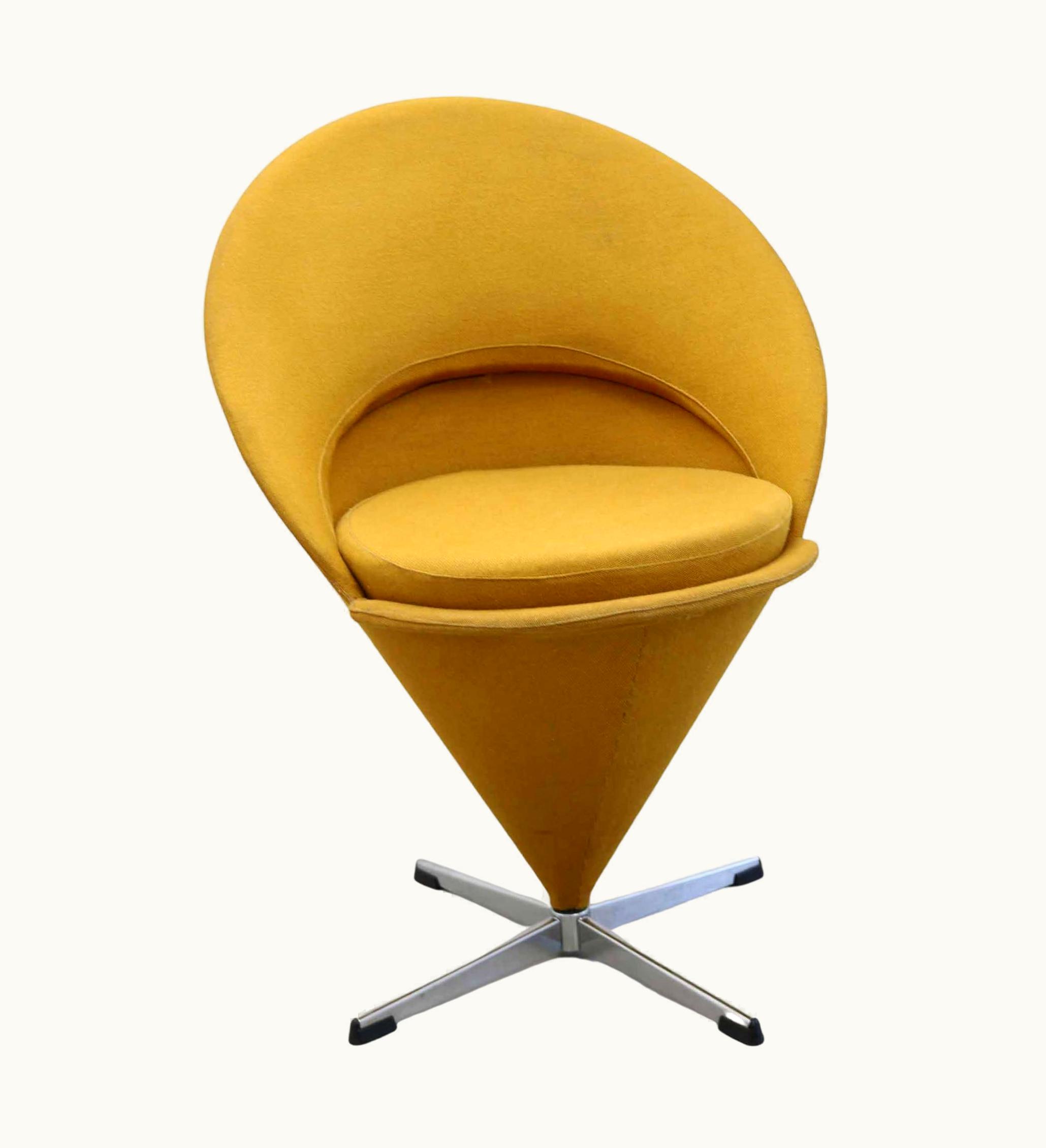 Verner Panton Verner Panton Mustard Yellow Cone Chair In Original Fabric, Denmark, 1960s