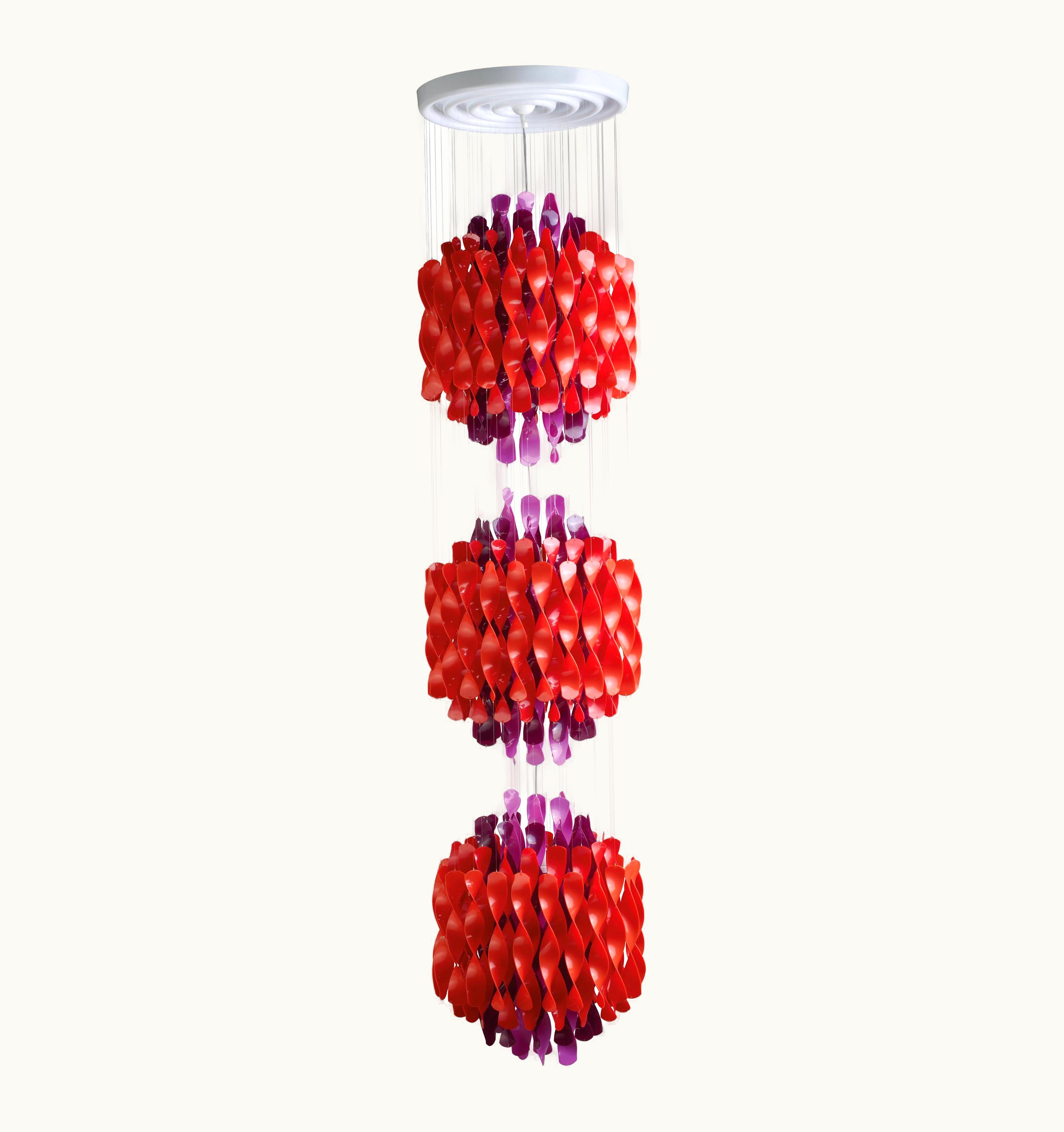 Verner Panton Verner Panton Spiral SP3 Pendant Light In Purple And Red By Verner Panton