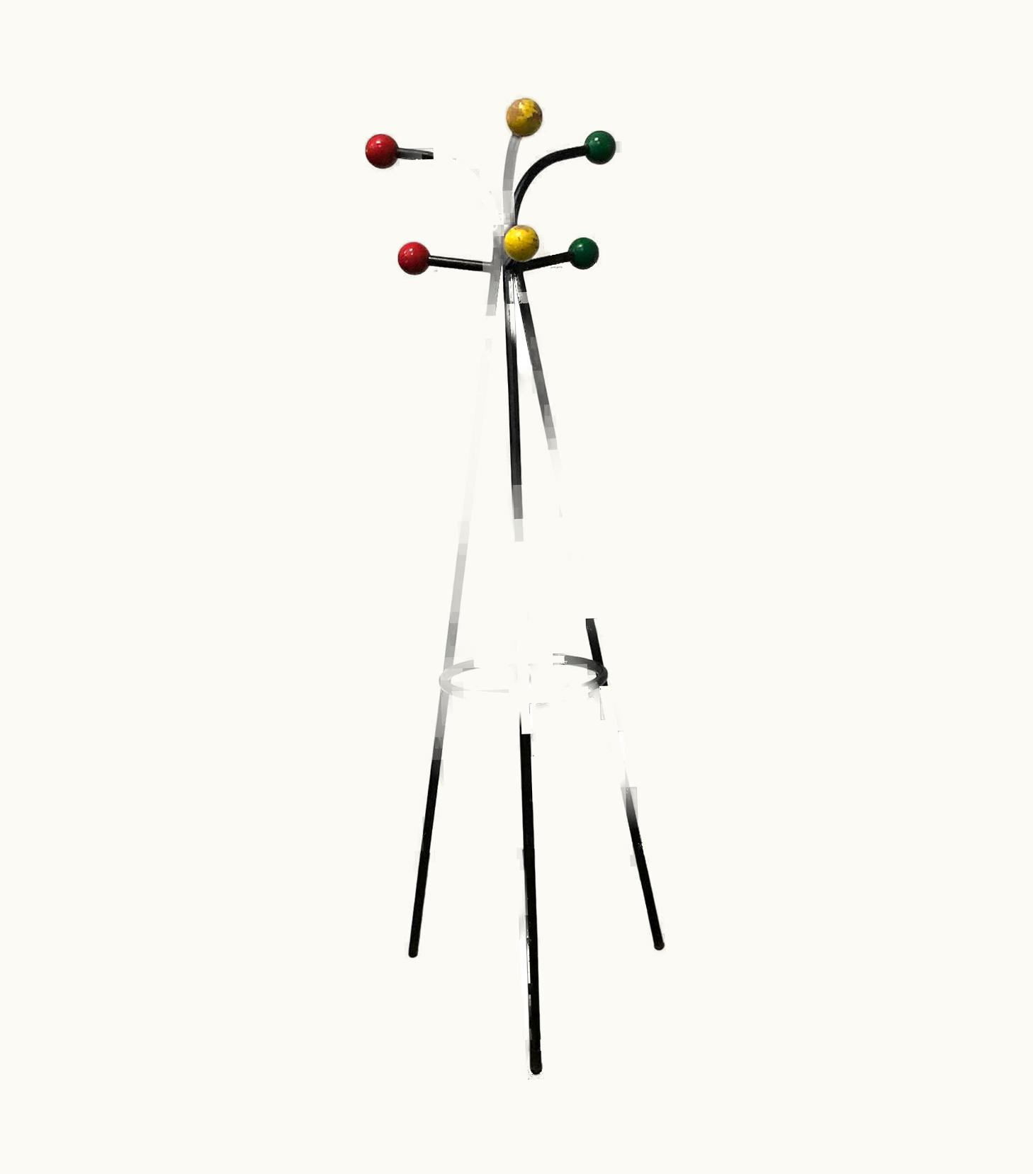 Verner Panton Verner Panton 1960, Original Rare French Standing Coat Hat Stand With Colored Balls