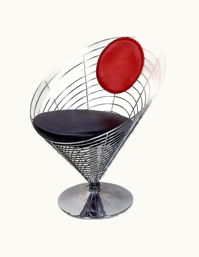 Verner Panton Verner Panton Modern Metal, Leather V-Chair 8800 Armchair By Verner Panton, Fritz Hansen 1980s