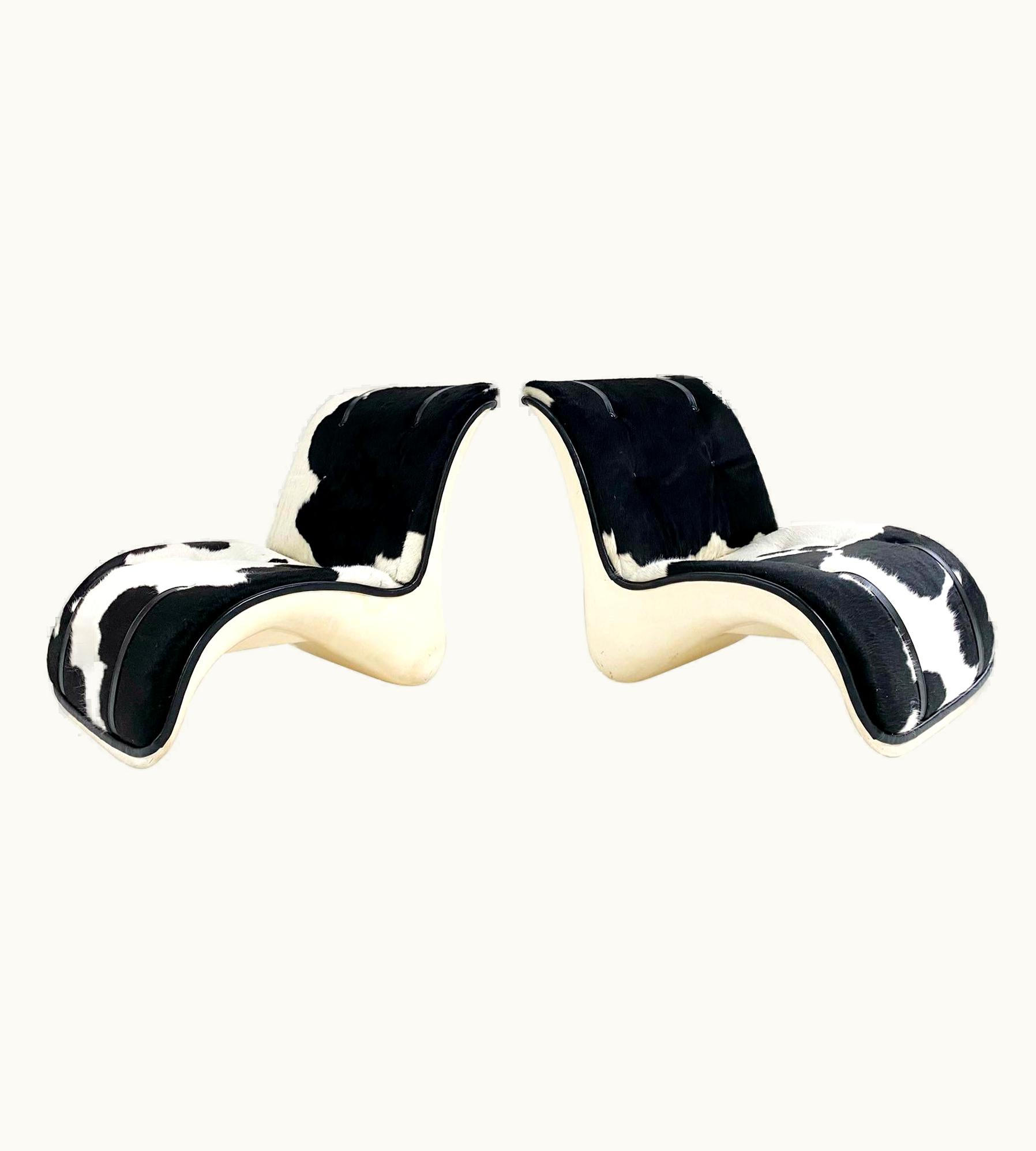 Verner Panton Verner Panton Fiberglass Lounge Chairs In Brazilian Cowhide And Leather, Pair
