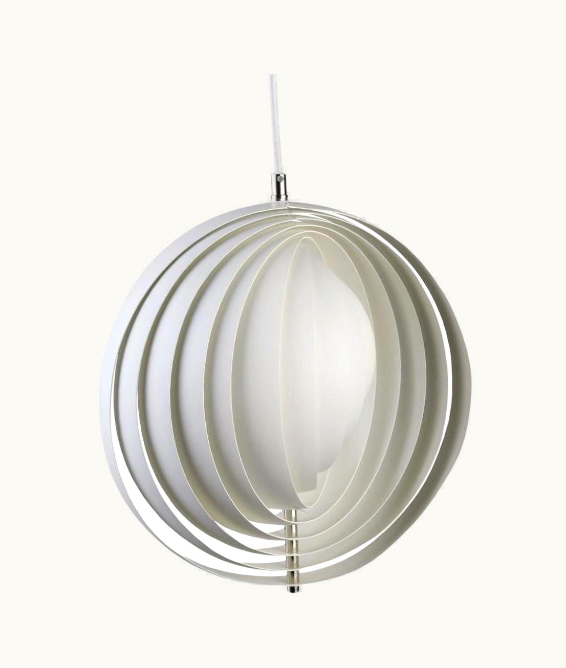 Verner Panton Verner Panton Large 'Moon' Pendant Lamp In White Metal And Lamella For Verpan