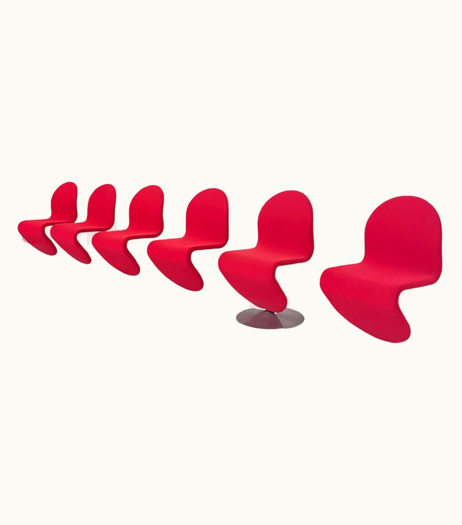 Verner Panton Mid-Century Modern Set Of 6 Red System 123 Chairs By Verner Panton, Denmark, 1973