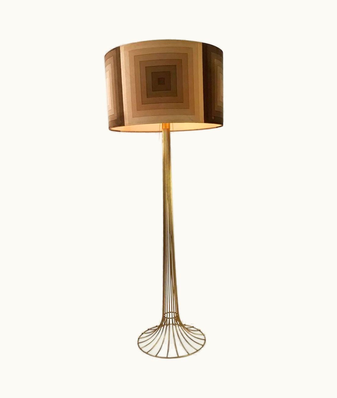 Verner Panton Large Golden Floor Lamp With Verner Panton Mira X Fabric For Fritz Hansen