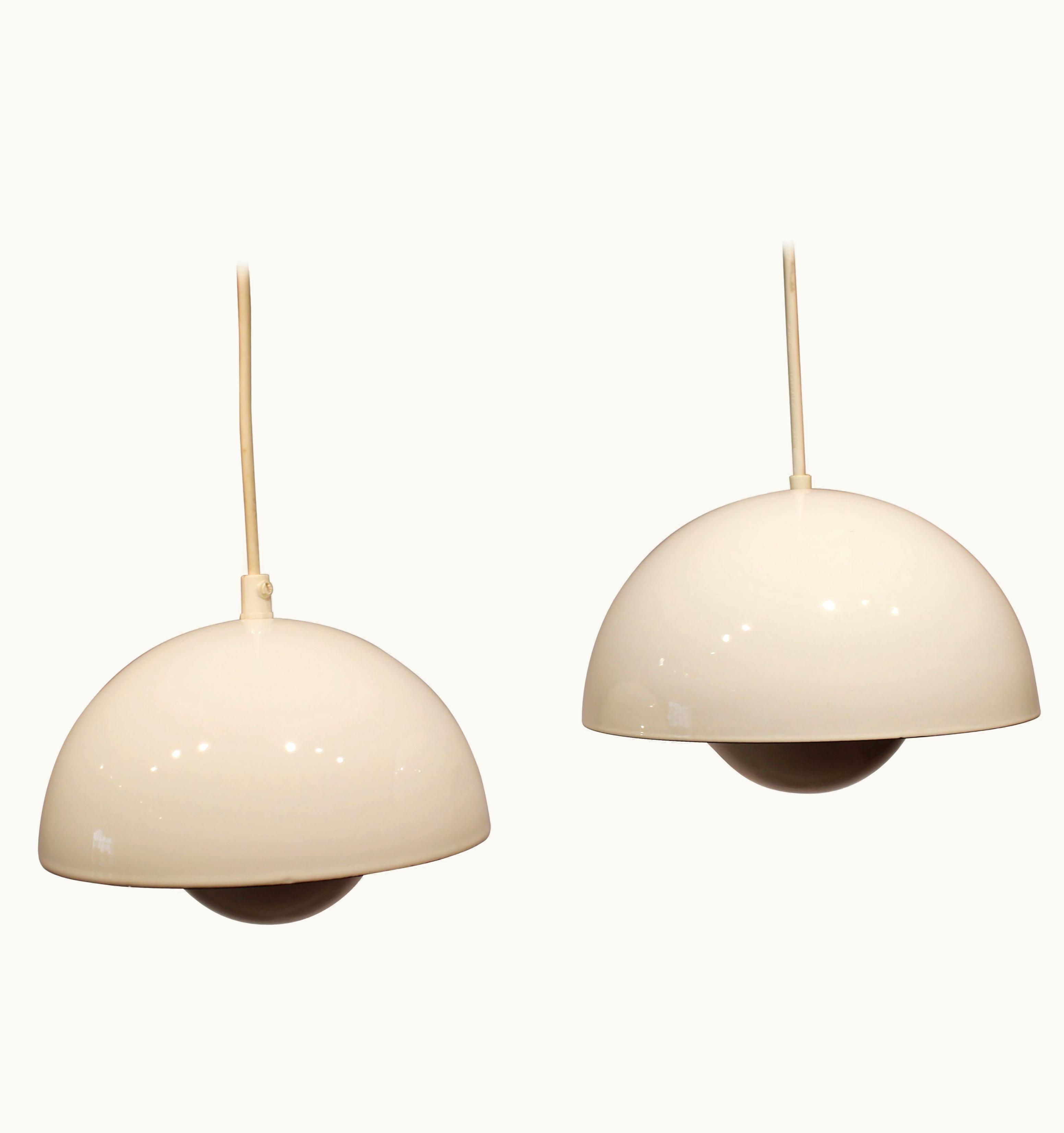 Verner Panton Pair Of Flowerpot, Model VP1, Pendants In White By Verner Panton, 1970s