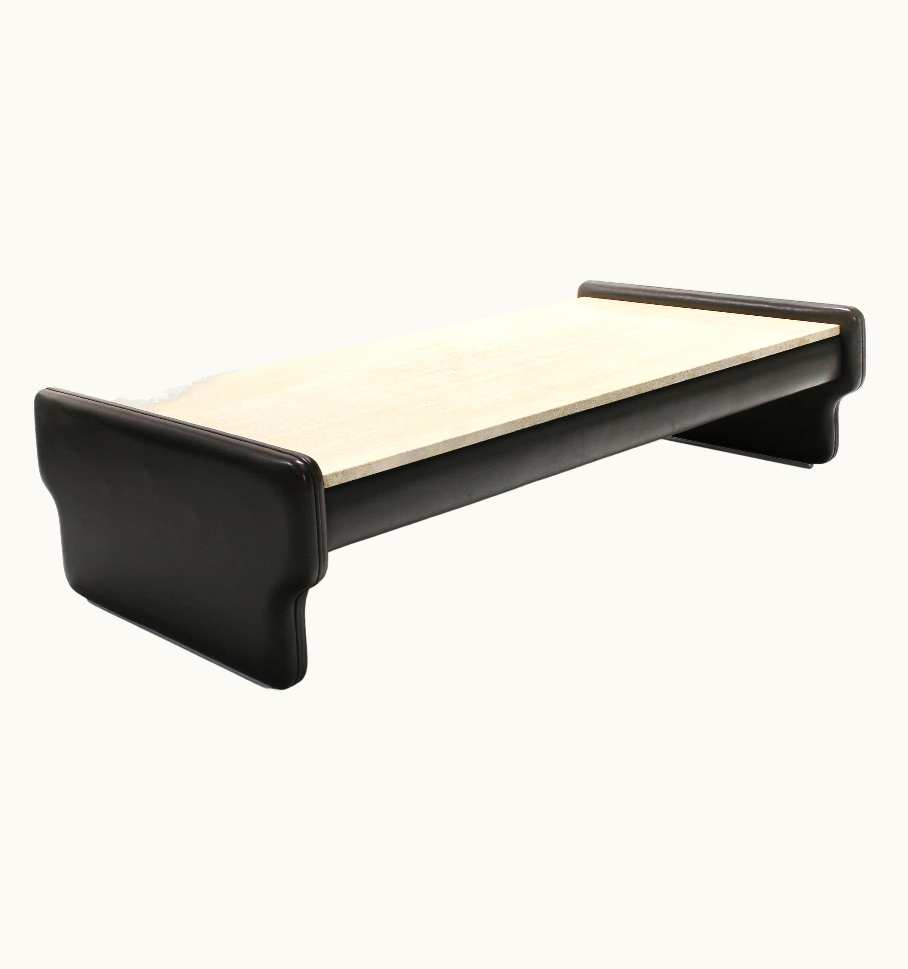 De Sede De Sede Leather & Travertine Coffee Table From De Sede, 1970s