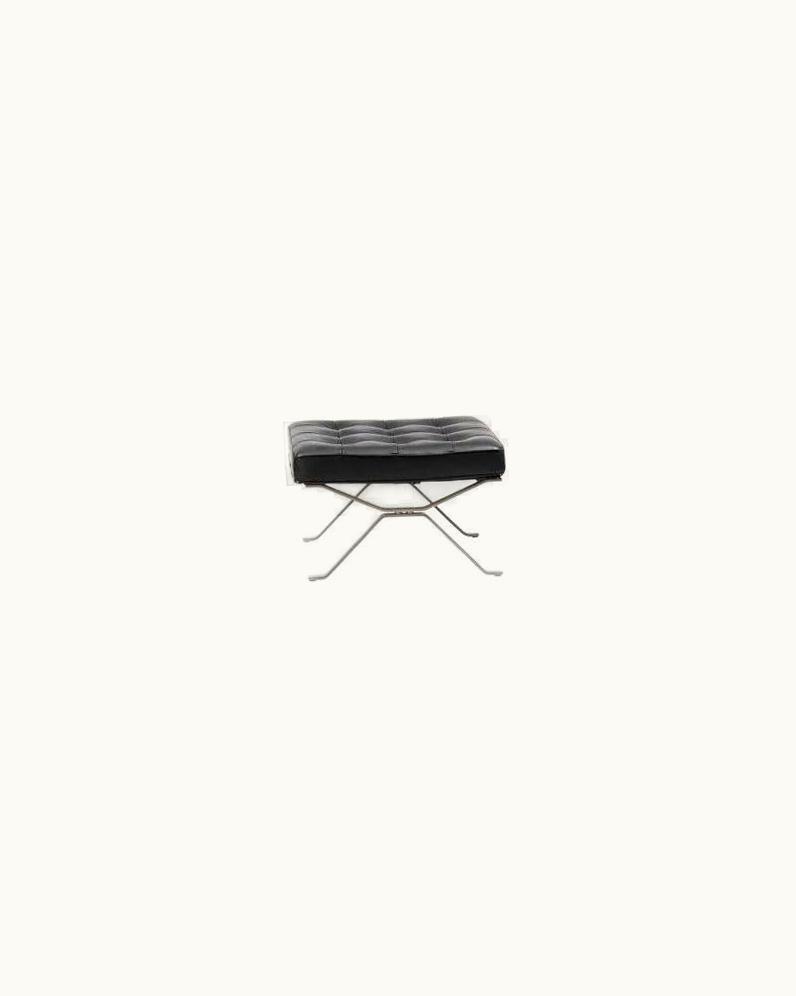Robert Haussmann Robert Haussmann RH-301 Bauhaus Leather Tufted Footstool By Robert Haussmann For De Sede