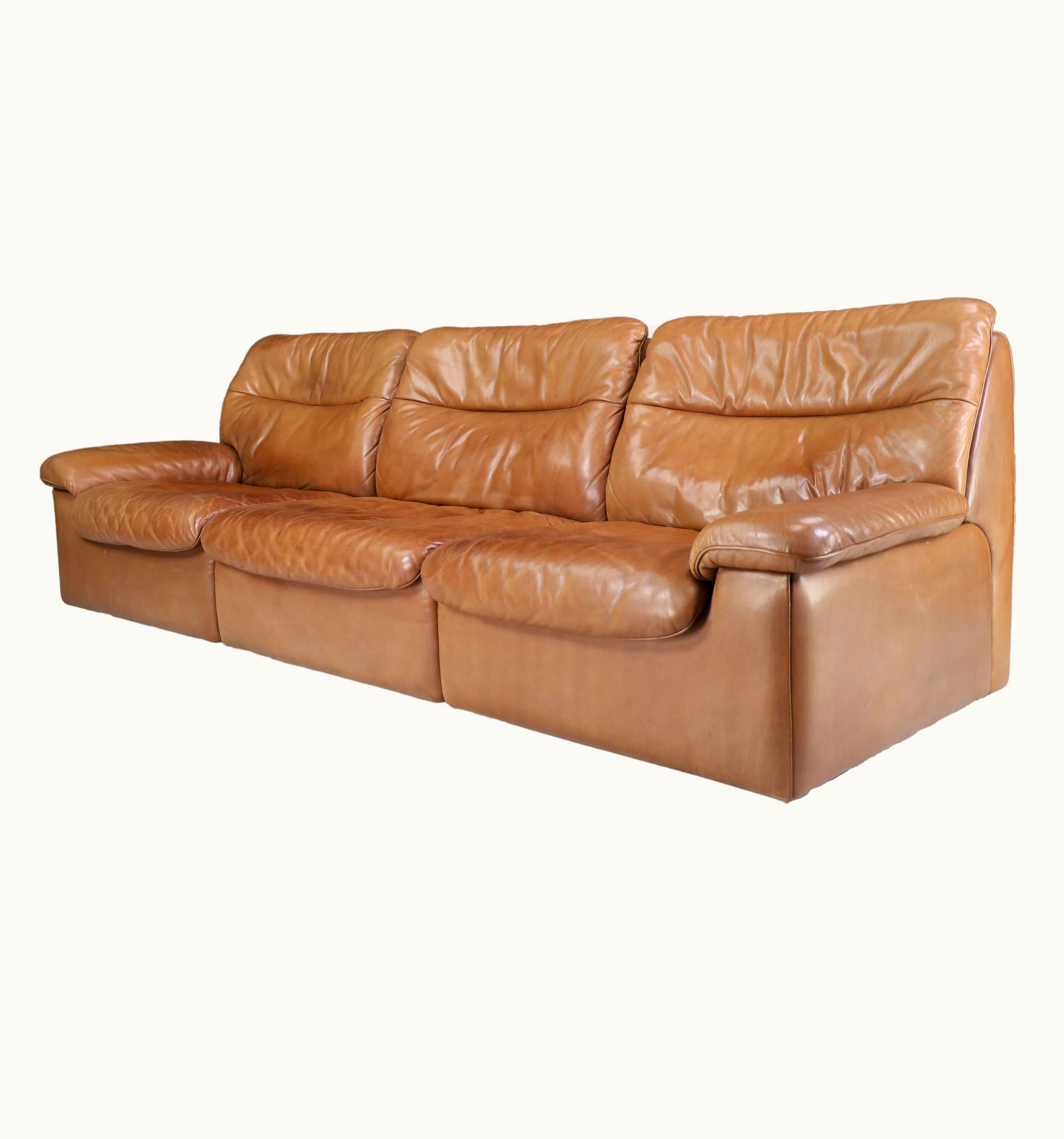 De Sede De Sede Ds 63 Three-Seater Sofa In Patinated Leather, Switzerland, 1970s