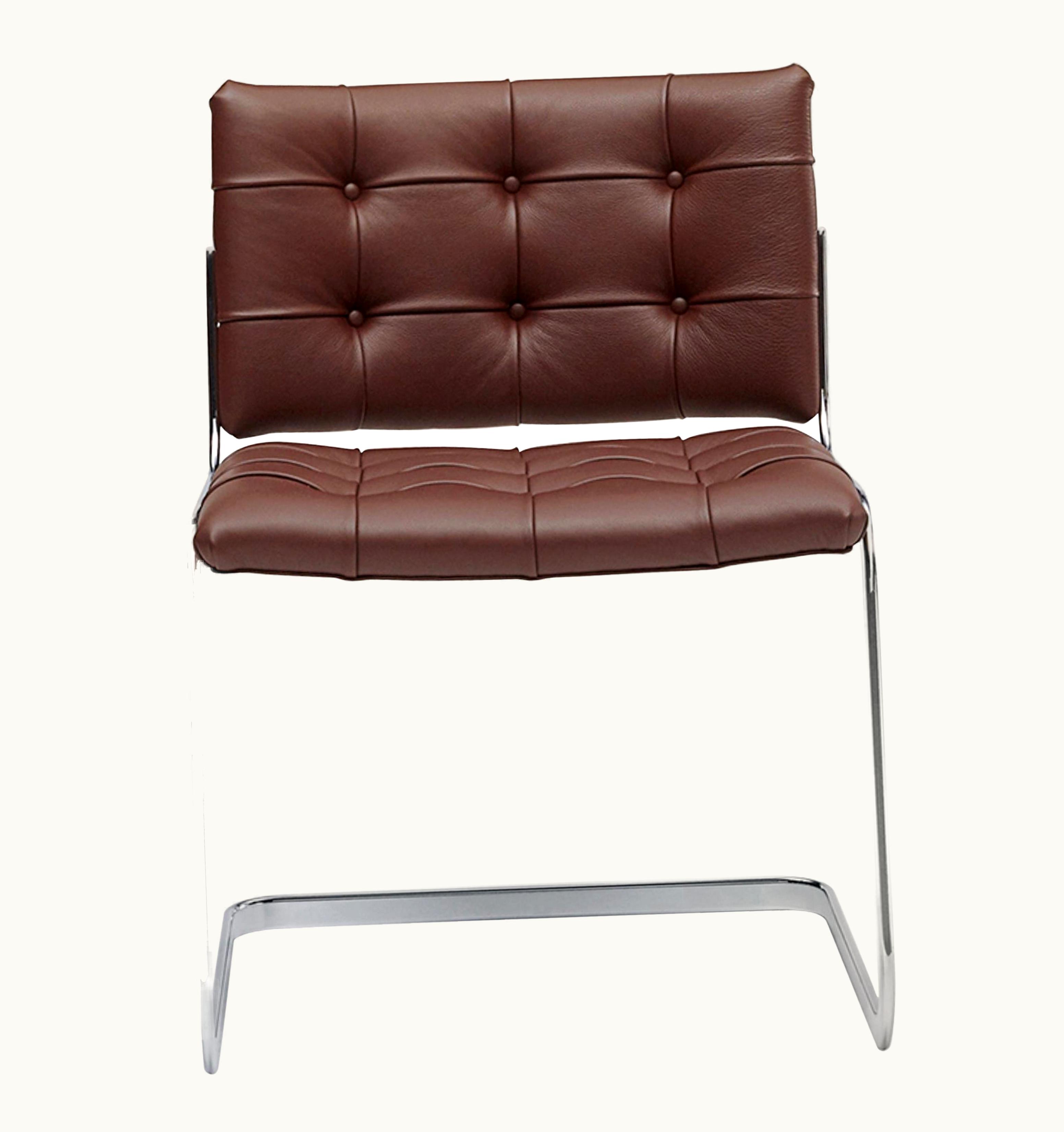 Robert Haussmann Robert Haussmann RH-305 Bauhaus Dining Tufted Chair Leather And Stainless Steel Legs By De Sede