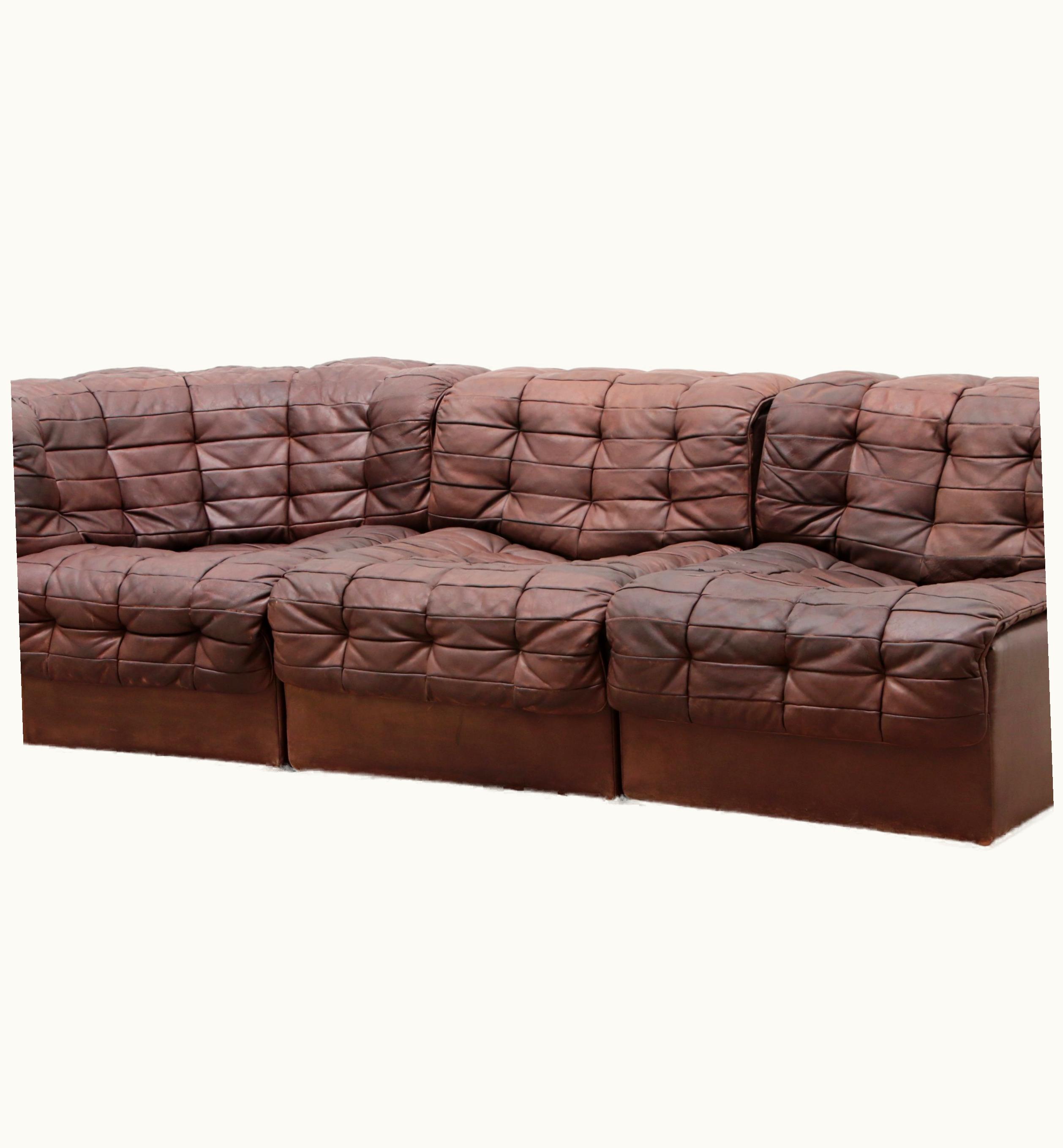 De Sede De Sede Ds11 Patchwork Camel Brown Leather 3 Pieces, 1970