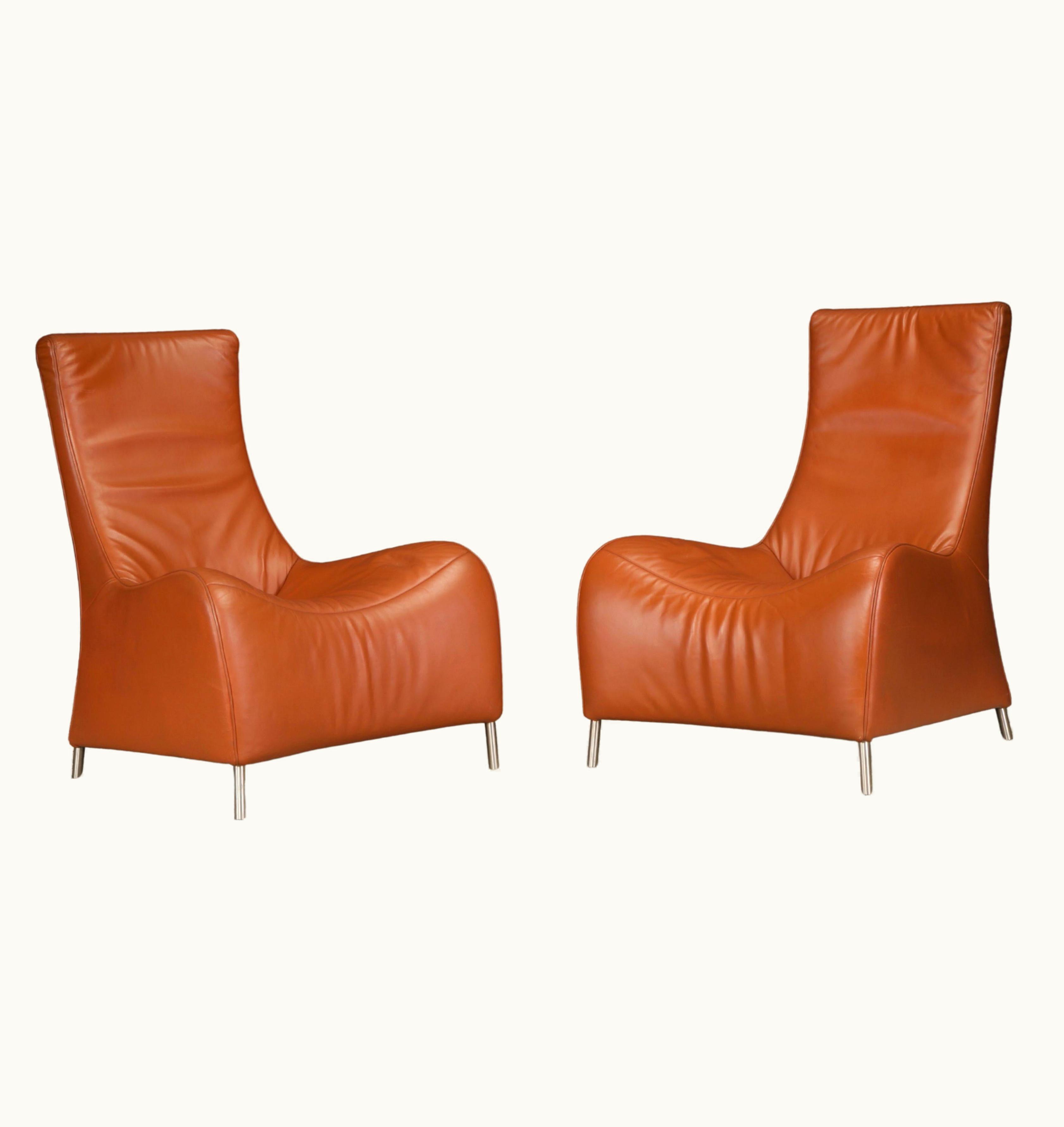 Mathias Hoffmann Cognac Leather Lounge Chairs By Mathias Hoffmann For De Sede, 1980s, Signed