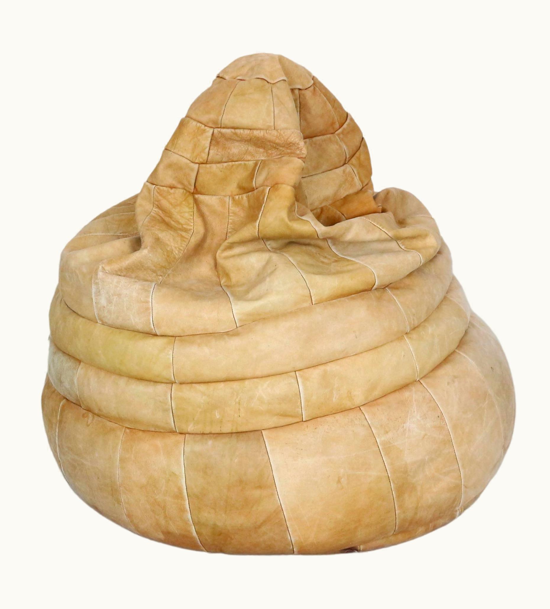 De Sede De Sede Cognac Patchwork Leather Bean Bag Ottoman/ Pouf, 1970 Switzerland