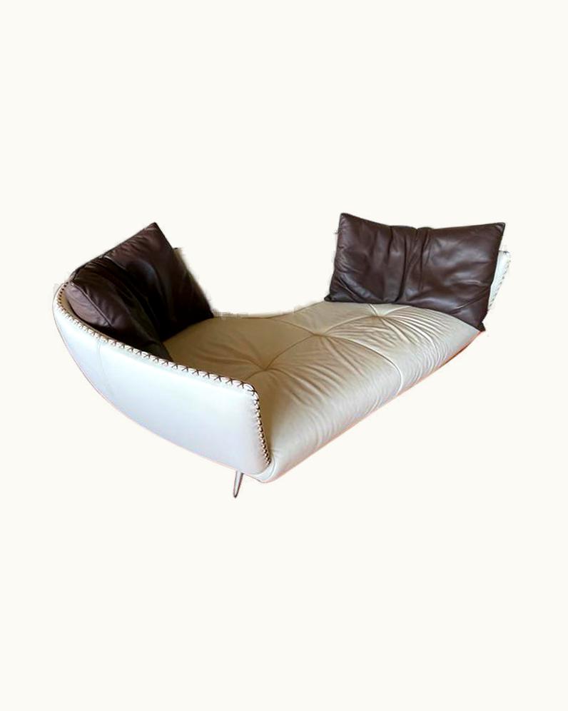 Mathias Hoffmann De Sede Ds-102 Sofa By Mathias Hoffmann, Cream White Leather Lacing