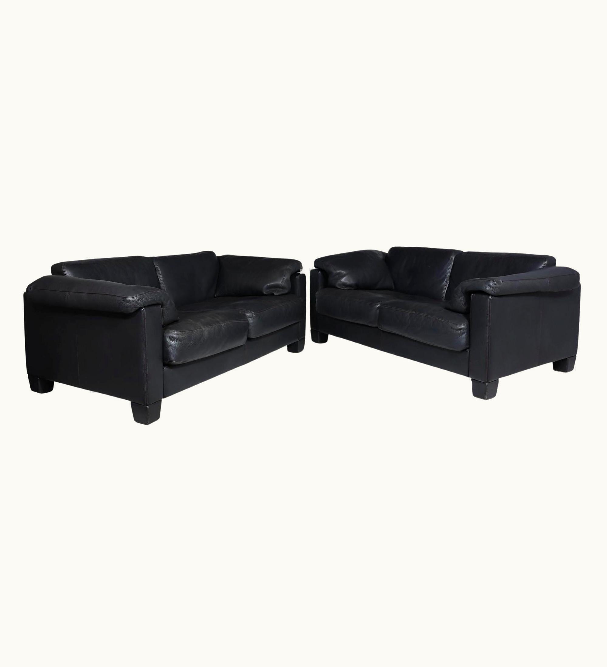 De Sede De Sede Pair Of Black Leather De Sede Sofas