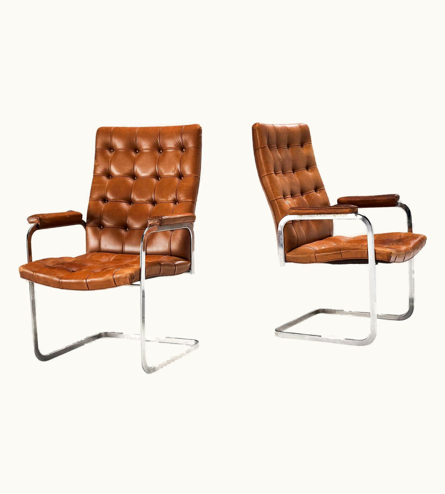Robert Haussmann Robert Haussmann For De Sede Pair Of Armchairs In Cognac Leather