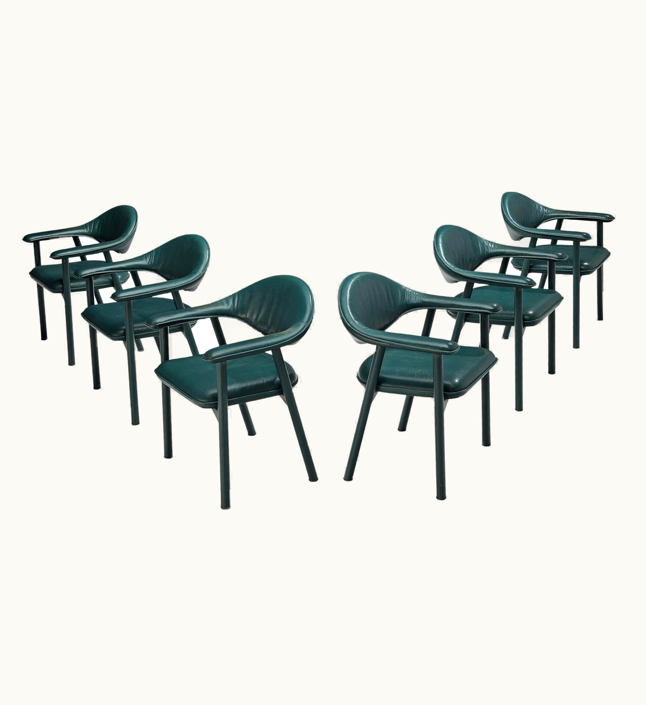 De Sede De Sede Set Of Six Dining Chairs In Green Leather