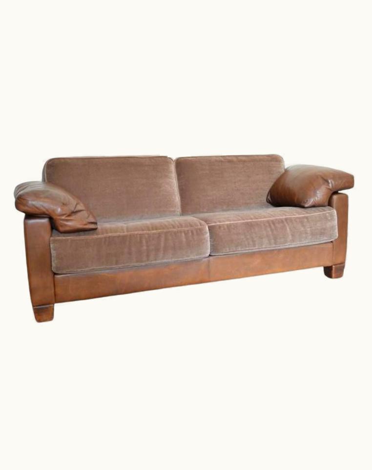 De Sede De Sede Desede Two-Seater Leather Sofa With Pierre Frey Mohair Cushions