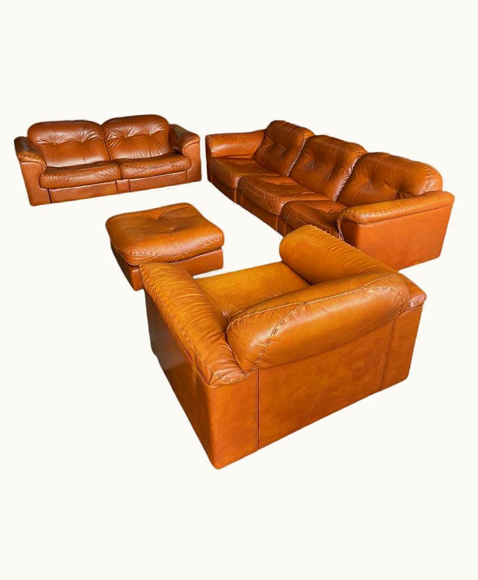 De Sede De Sede DS-101 Cognac Leather Set Of 2 Sofas, Lounge Chair And An Ottoman