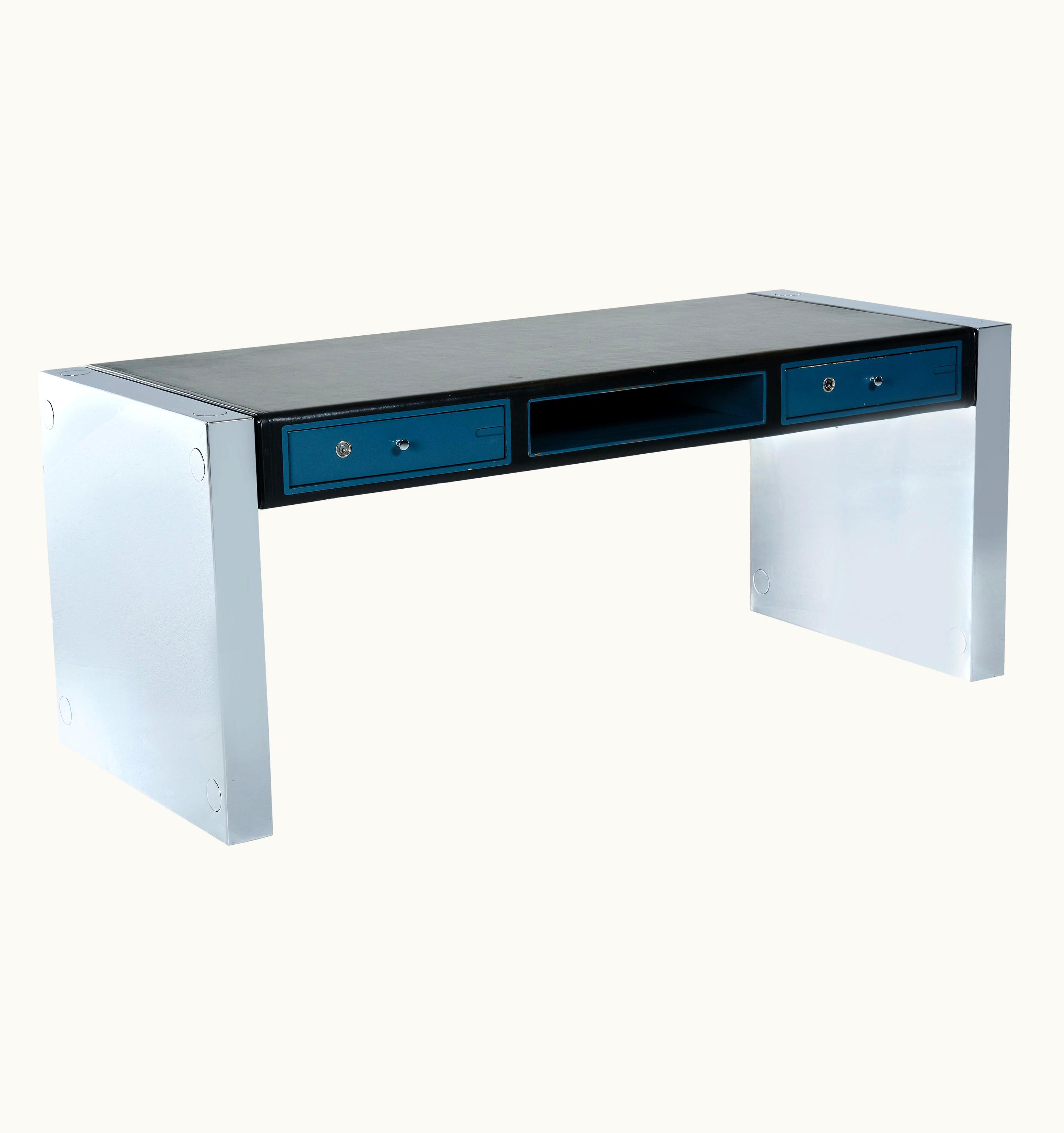 De Sede De Sede Executive Desk Leather Top And Chromed Metal Legs, Marked, 1970 Circa