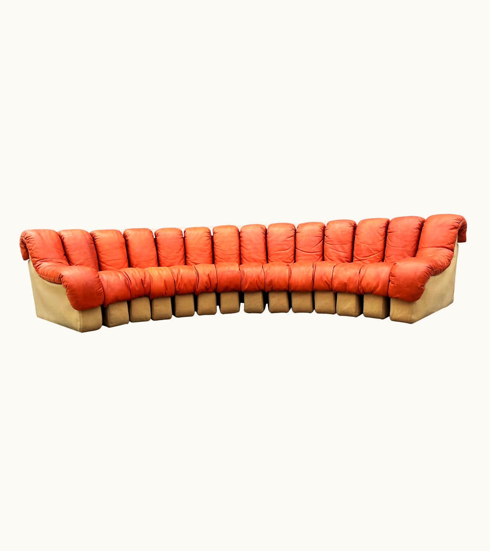 Ueli Berger Ueli Berger Mid-Century Modern De Sede 600 Nonstop Curved Leather Sectional Sofa In Cognac