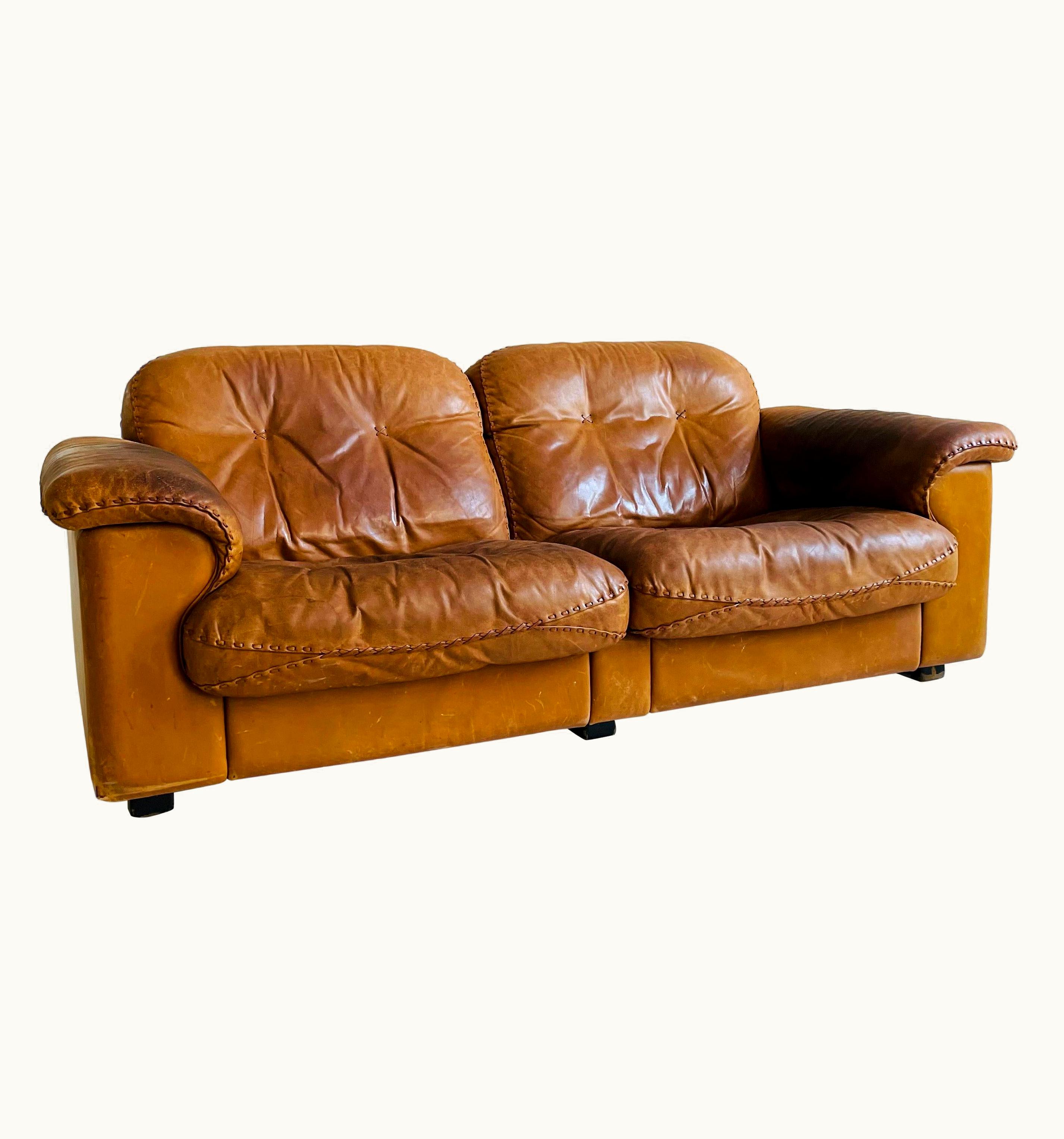 De Sede De Sede Patinated Cognac Leather Love Seat Model DS 101, Swiss 1960s