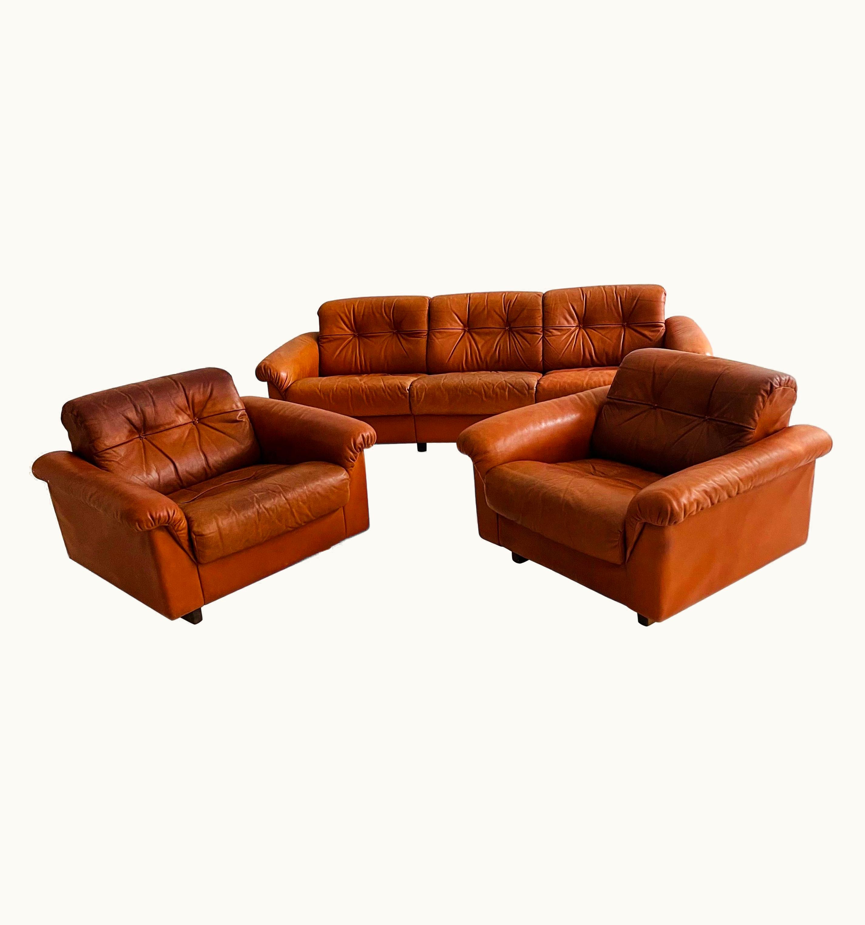 De Sede De Sede DS-45 Patinated Cognac Leather Living Room Suite Sofa, Swiss, 1970s