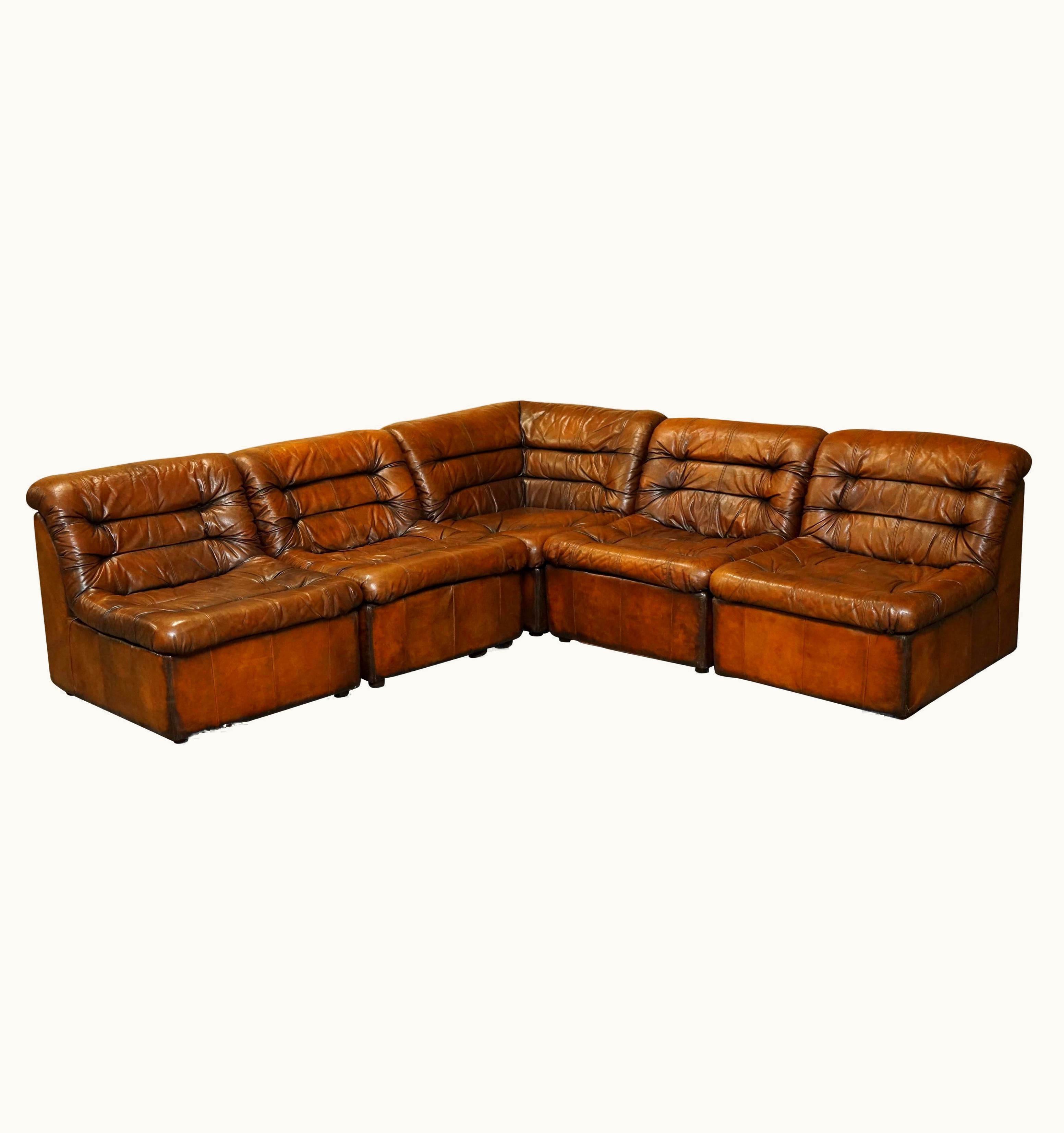 De Sede De Sede 1960's Restored De Sede Modular Ds Br Brown Leather Corner Sofa Armchair Suite