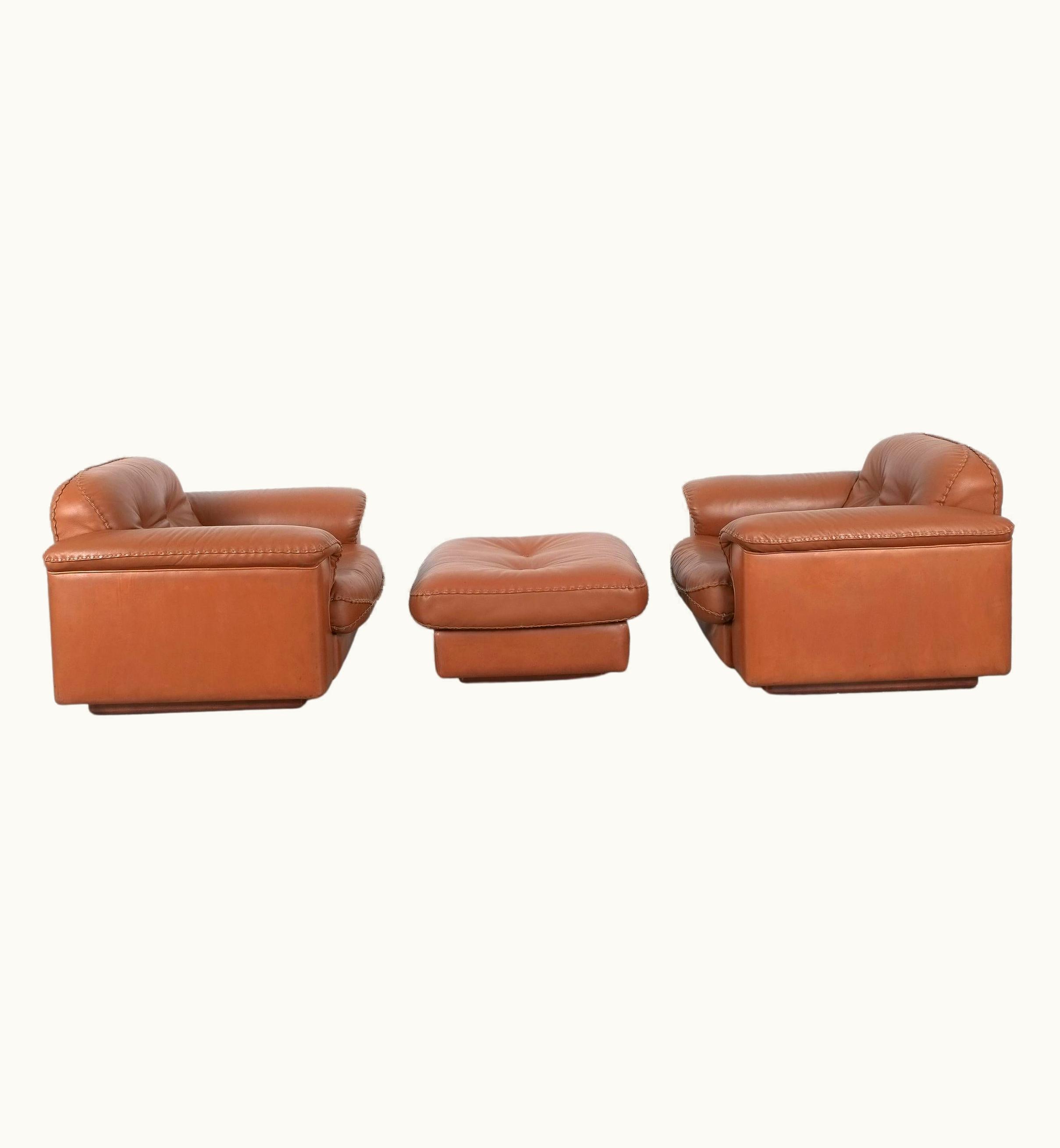 De Sede De Sede Reclining Brown Leather Lounge Armchairs With Ottoman DS 101, 1969