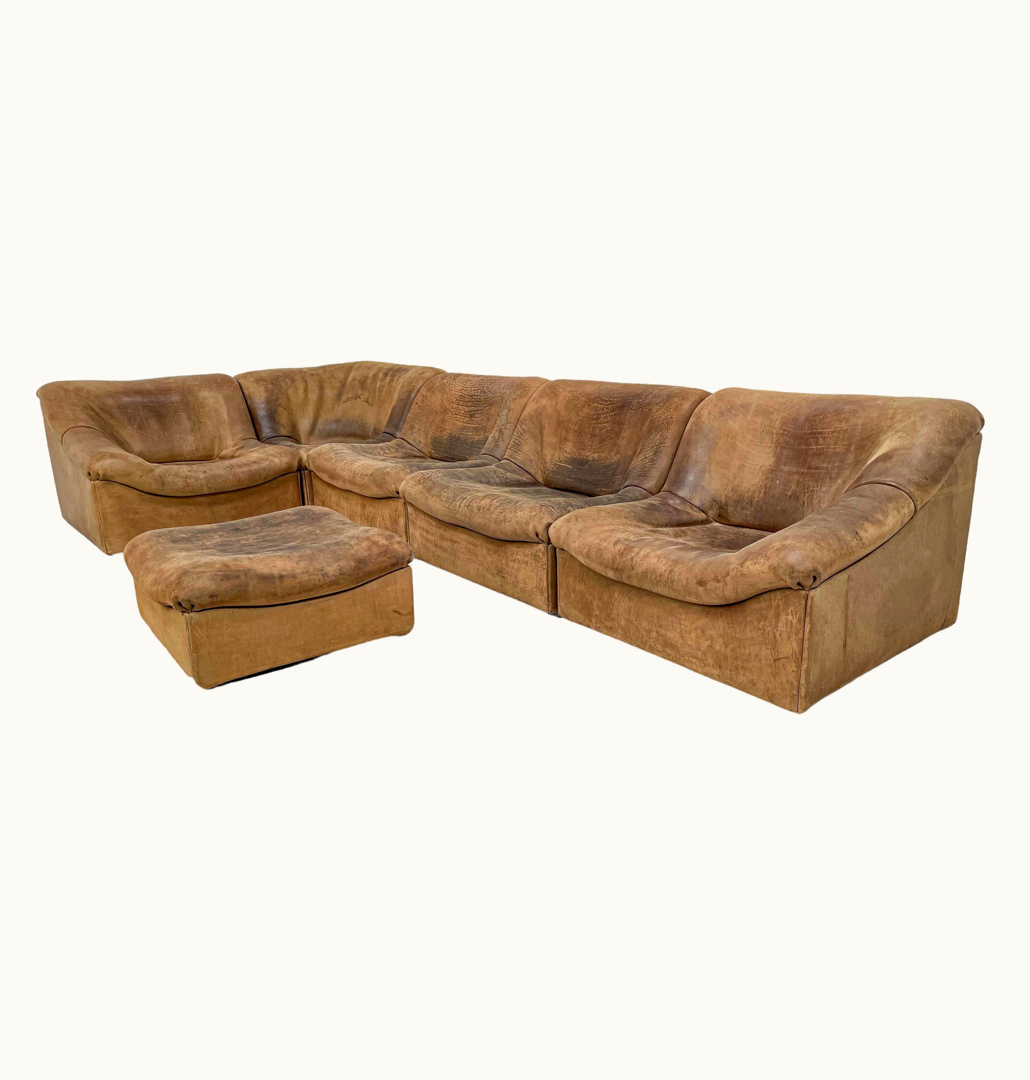 De Sede De Sede Mid-Century Modern Brown Leather DS46 Sectional Sofa By De Sede
