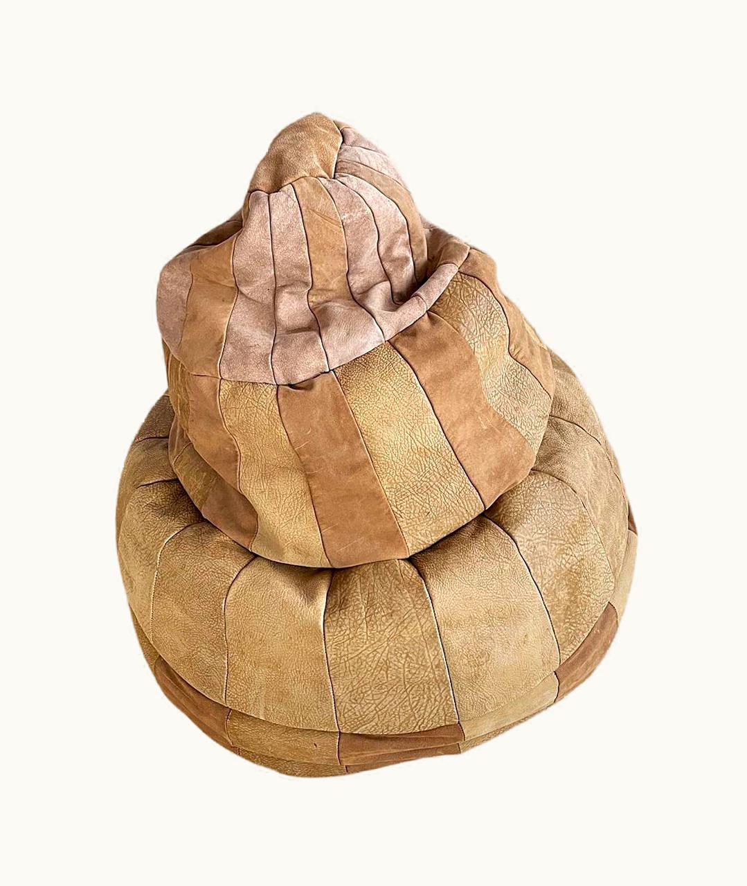 De Sede De Sede Cognac Patchwork Leather Bean Bag, Pouf, Ottoman, Desede Switzerland