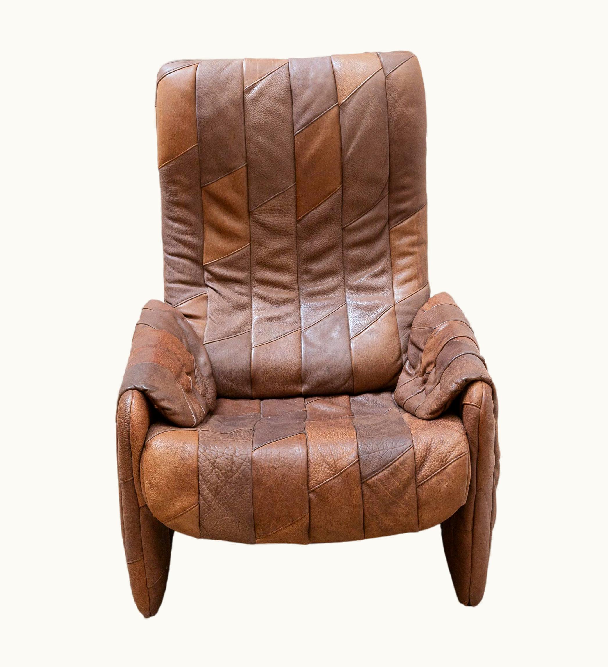 De Sede De Sede Brown Leather Patchwork Seventies Lounge Chair