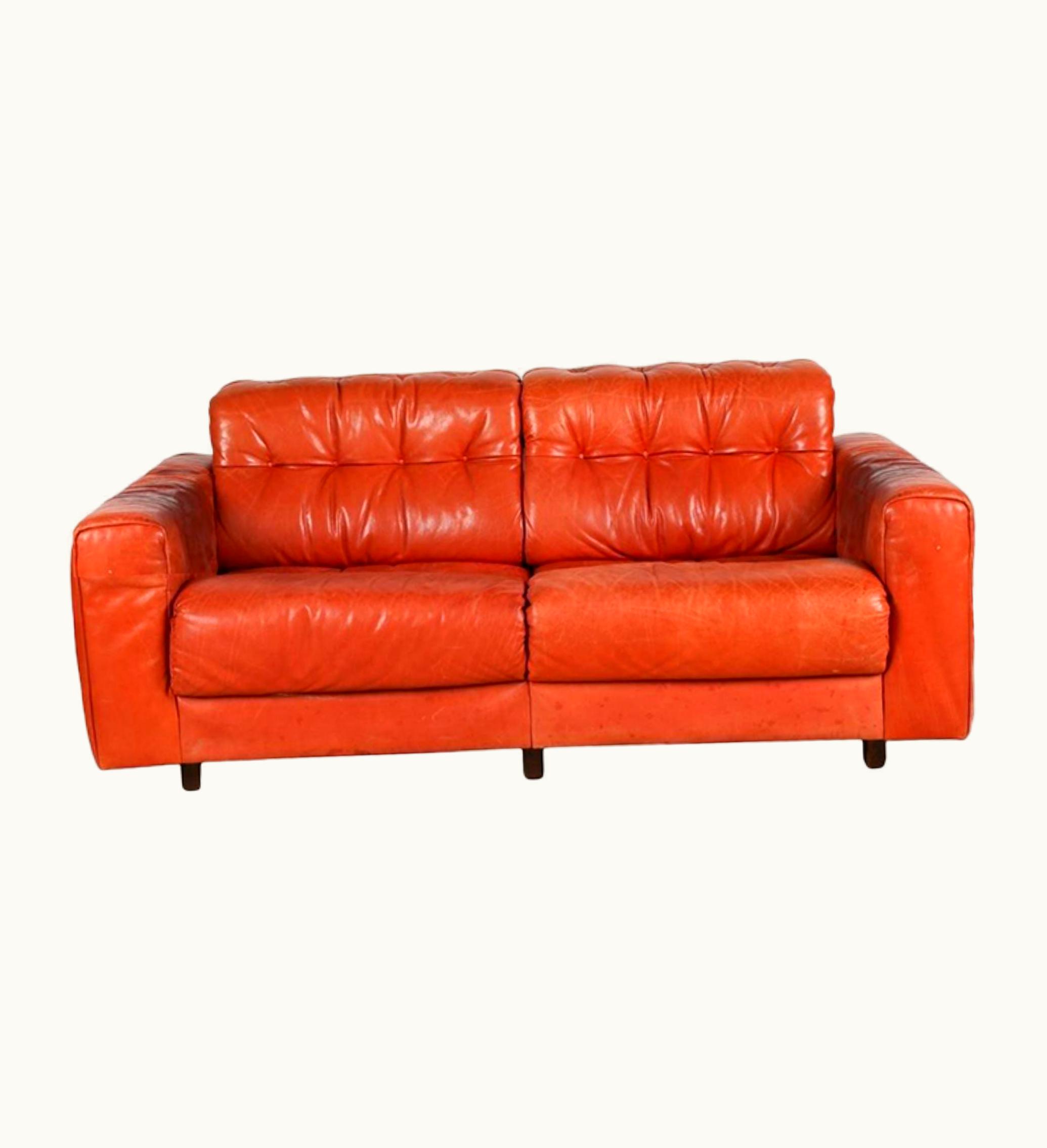 De Sede De Sede Mid Century Modern De Sede Orange Leather Loveseat Sofa