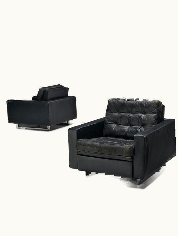 De Sede Pair Of De Sede Armchairs In Black Leather And Steel