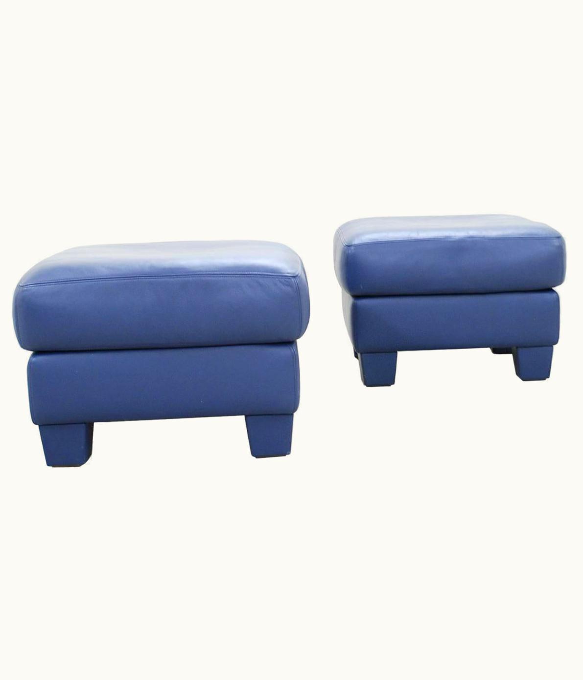 De Sede De Sede DS 17 Pair Of Blue Leather Ottoman Or Pouf